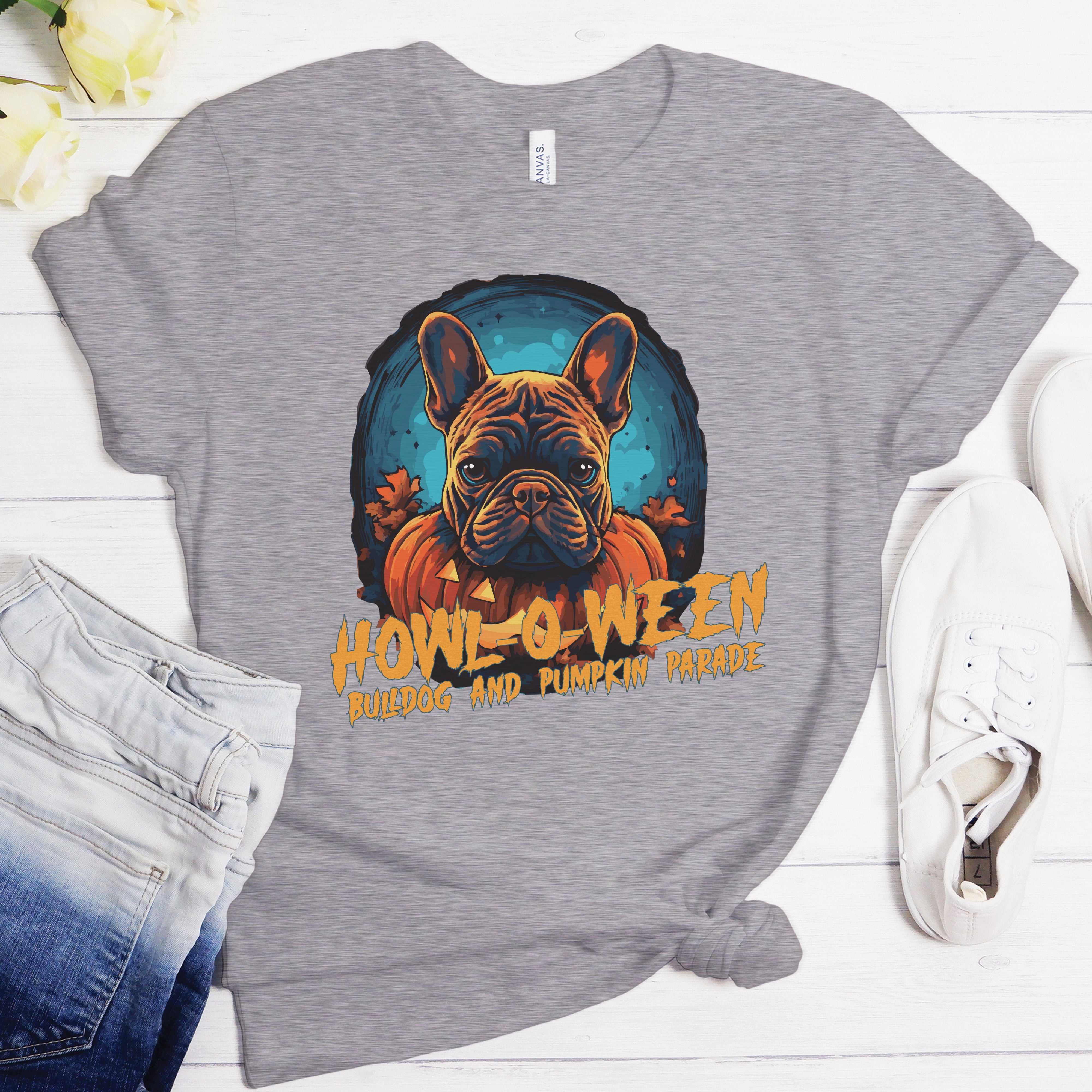 Spooky French Bulldog Graphic Tee for Frenchie Enthusiasts-fadou