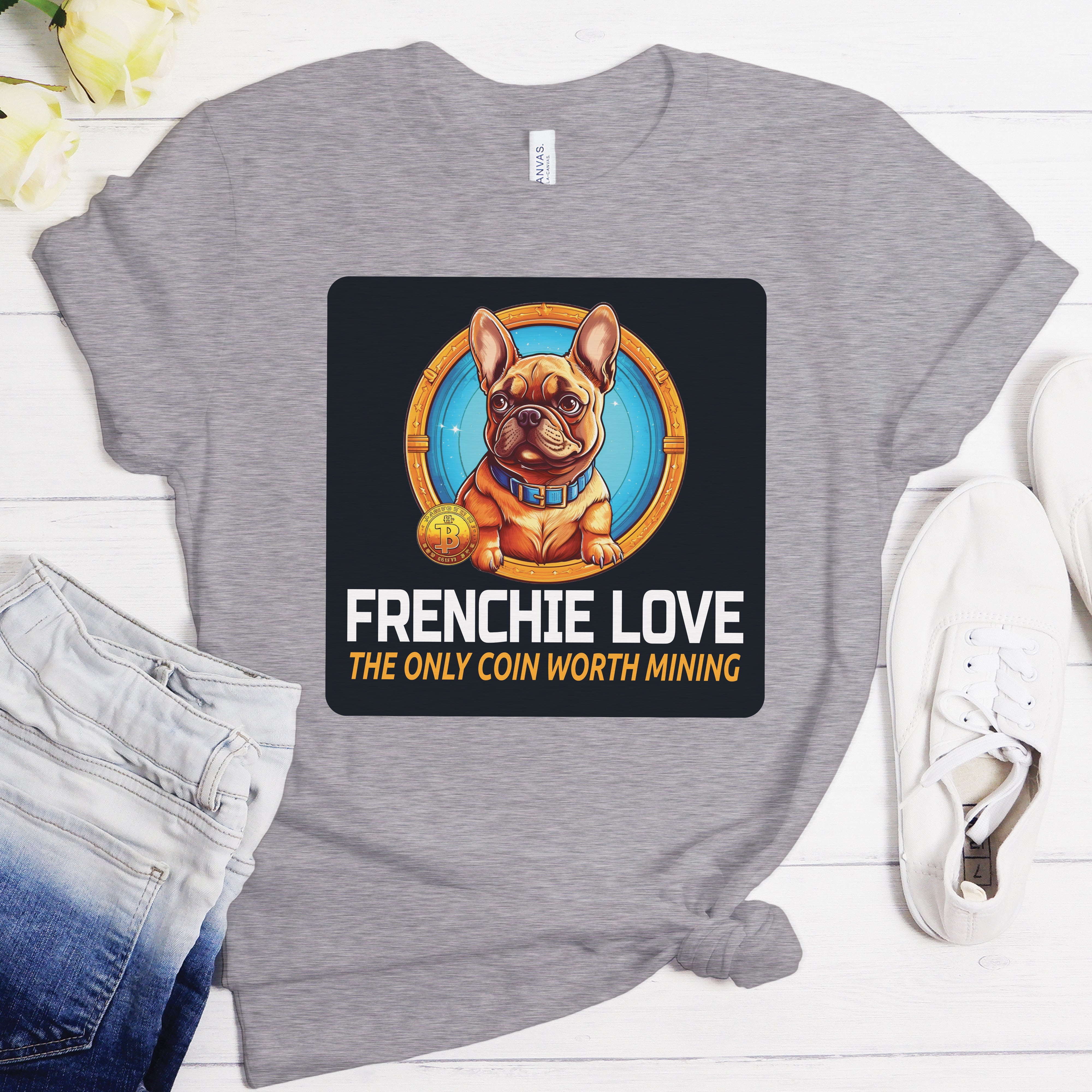 Bitcoin French Bulldog Dog Lover Tee for Dog Moms & Dads-fadou