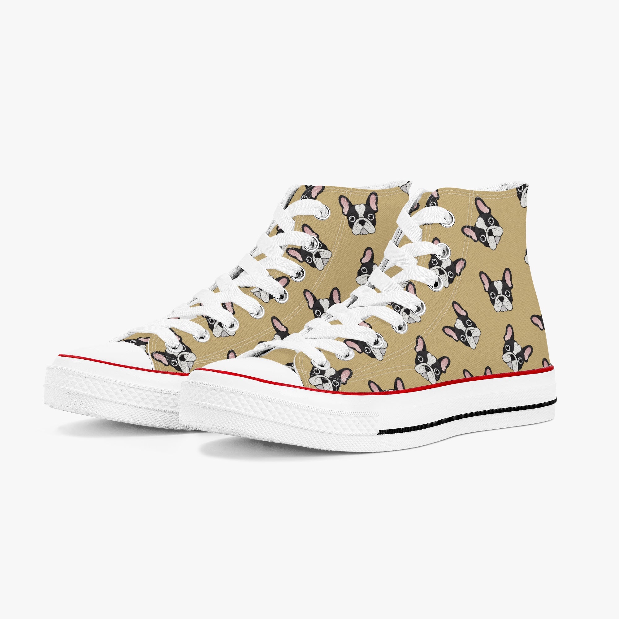 French Bulldog High-Top Canvas Sneakers for Frenchie Fans-fadou