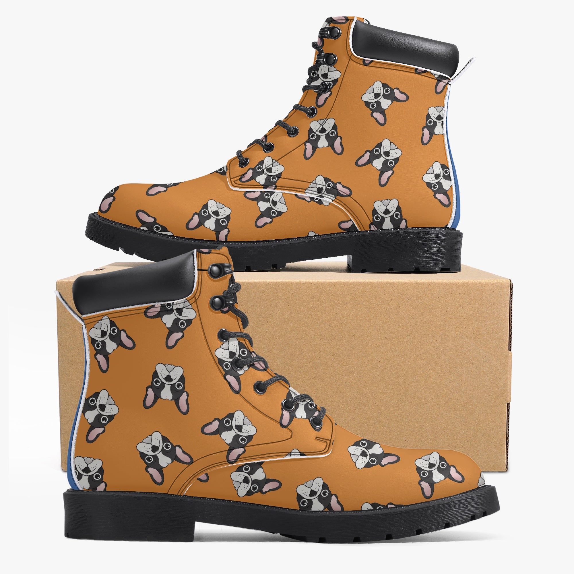 French Bulldog Leather Casual Boots for Frenchie Enthusiasts-fadou