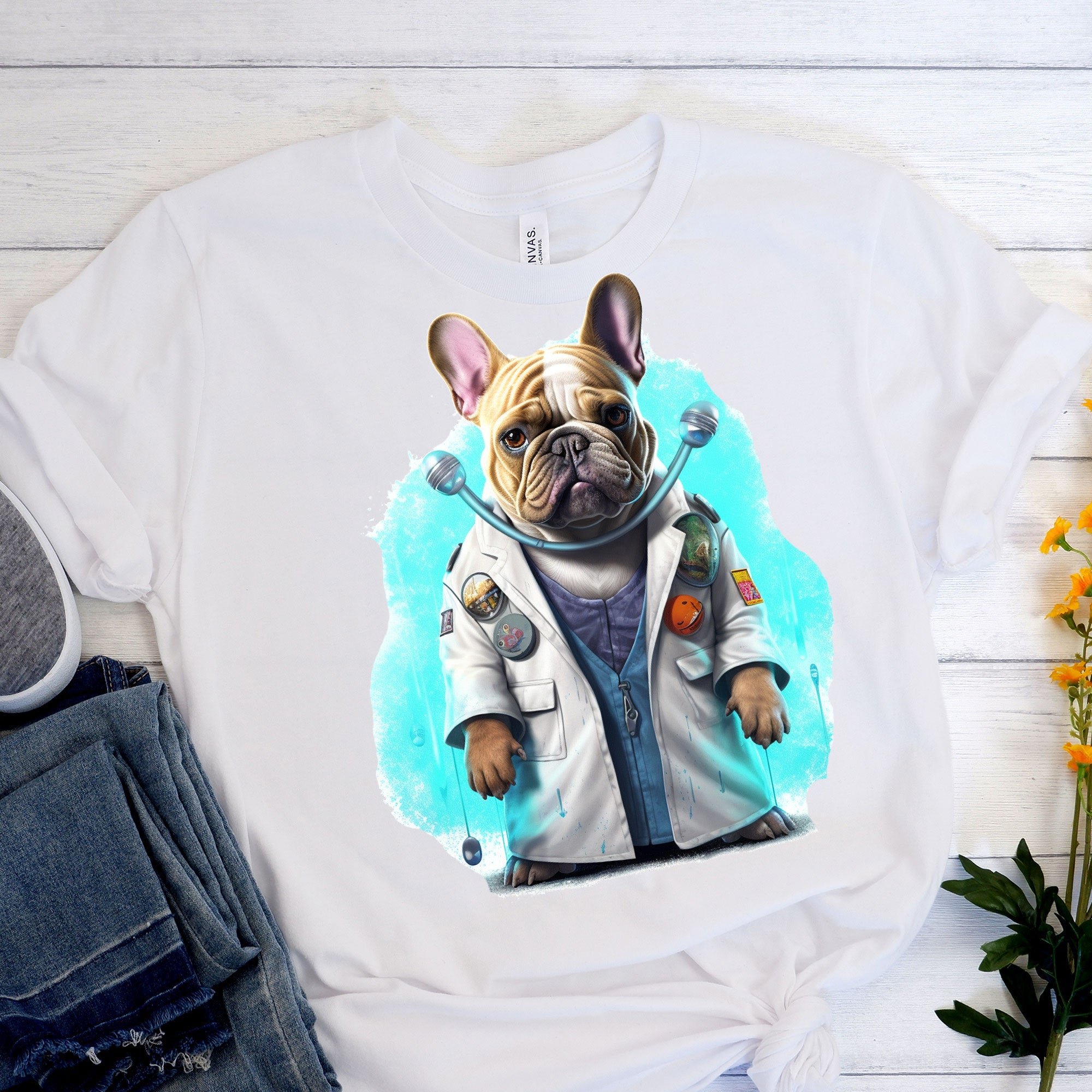 Medico French Bulldog Dog Lover Tee for Frenchie Enthusiasts-fadou