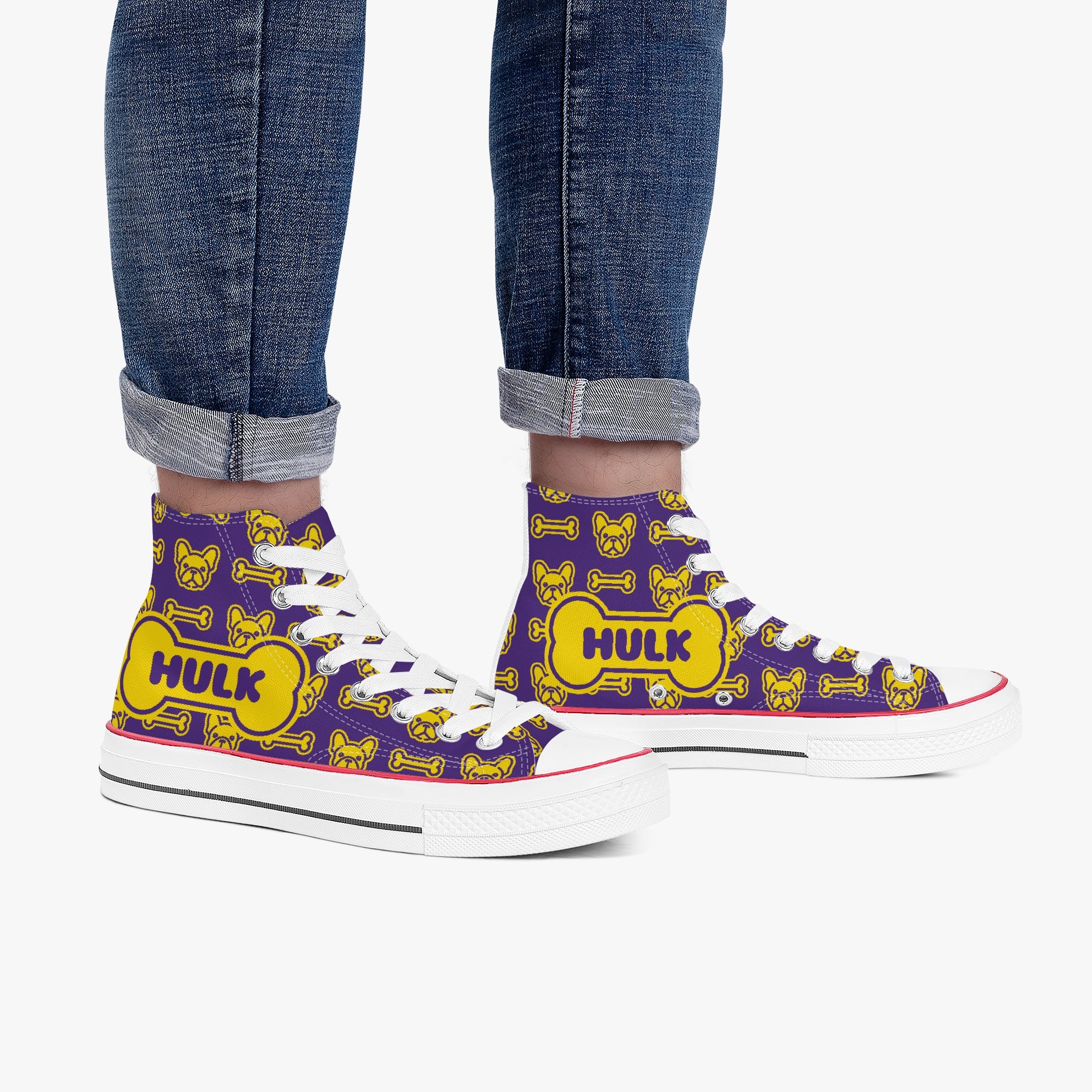 High-Top Personalized Canvas Sneakers for Bulldog Owners-fadou