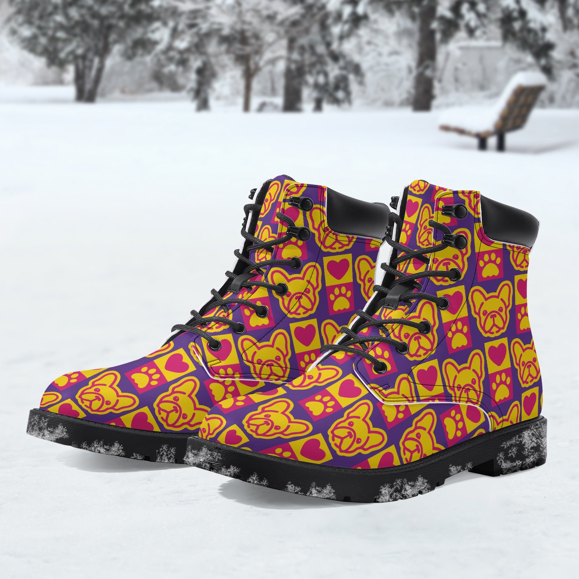 French Bulldog Casual Leather Boots for Frenchie Enthusiasts-fadou