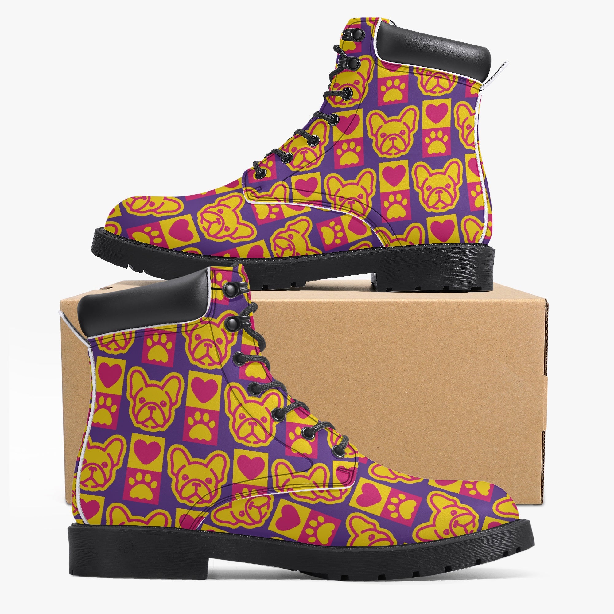 French Bulldog Casual Leather Boots for Frenchie Enthusiasts-fadou
