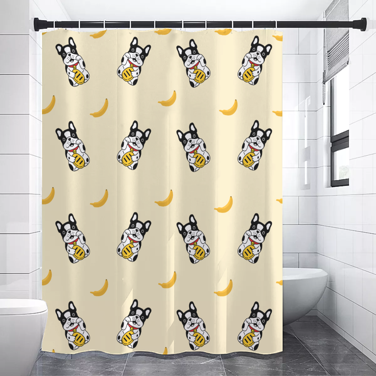 OAKEY French Bulldog Fabric Curtain for Frenchie Enthusiasts-fadou