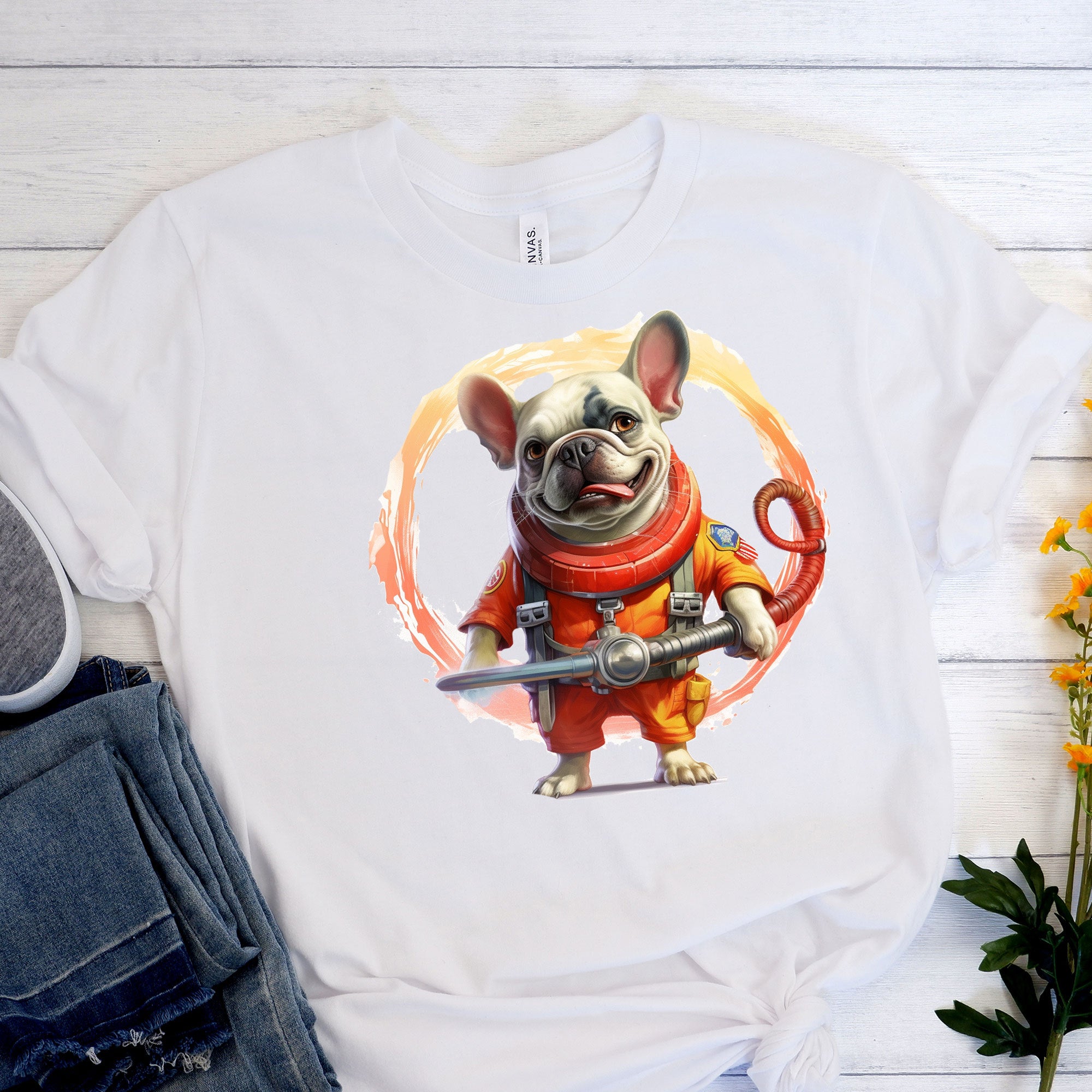 Firefighter French Bulldog Cotton T-Shirt for Dog Park Days-fadou