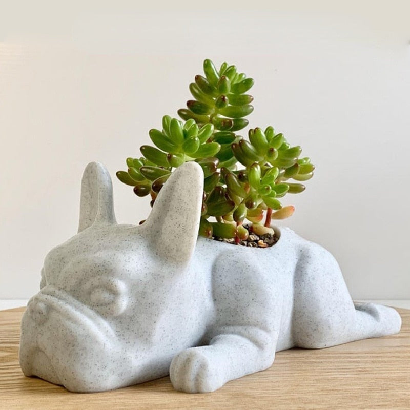 Frenchie Statue Planter Resin Flower Pot for Pet Parents-fadou
