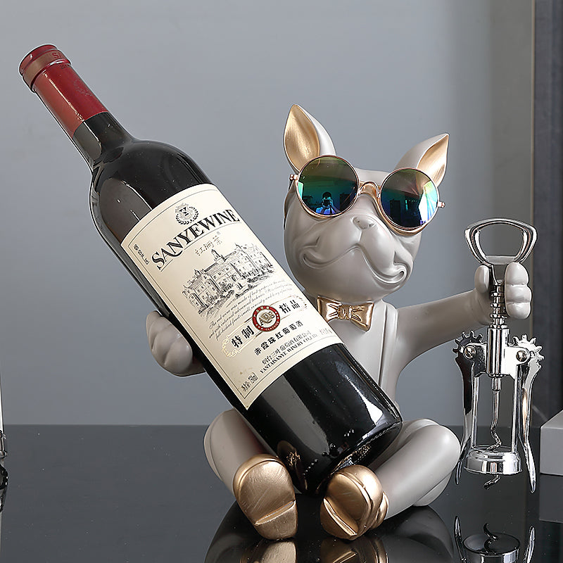 Frenchie Statue Wine Rack Corkscrew Wine Opener for Pet Culture-fadou