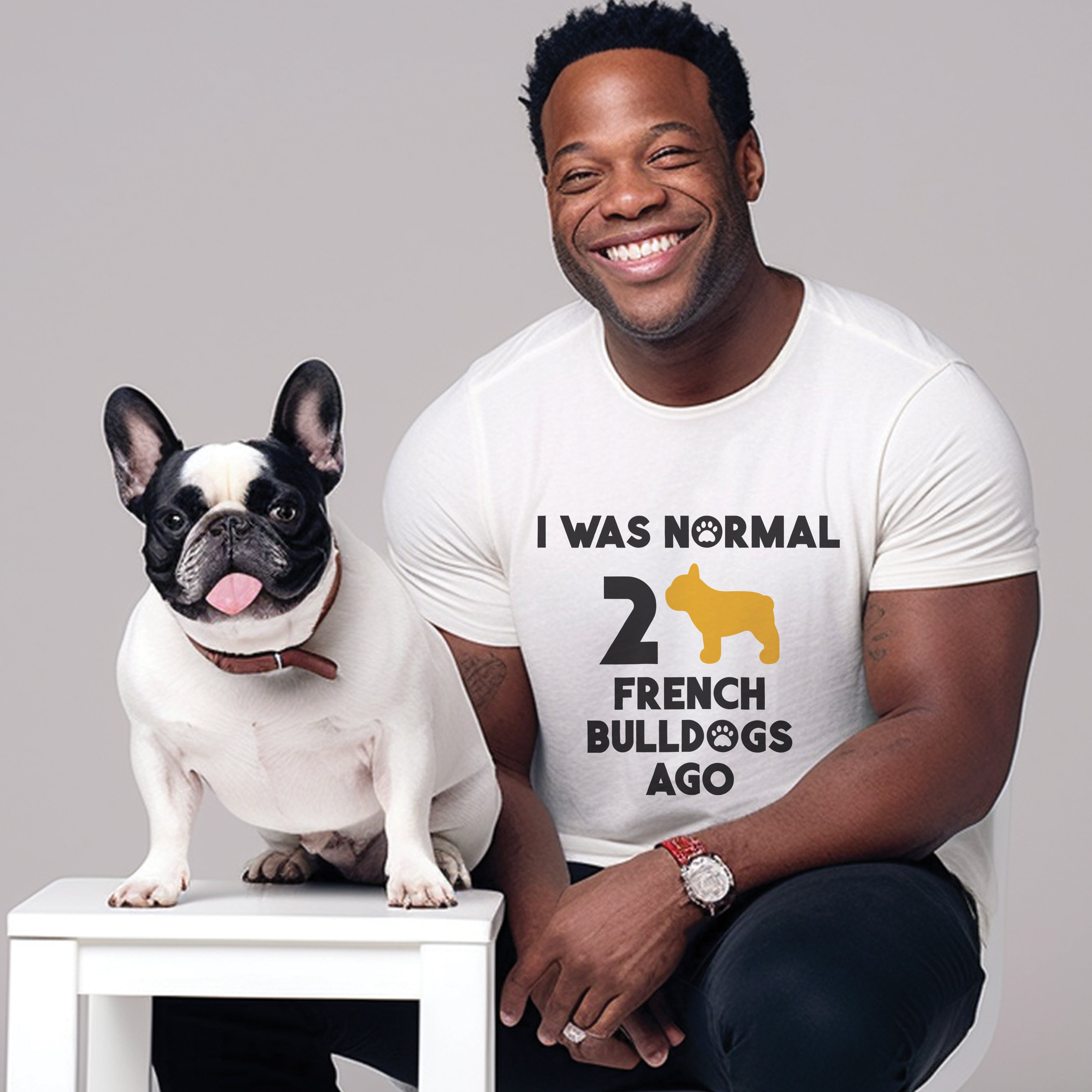 Double French Bulldog Cotton T-Shirt for Bulldog Owners-fadou