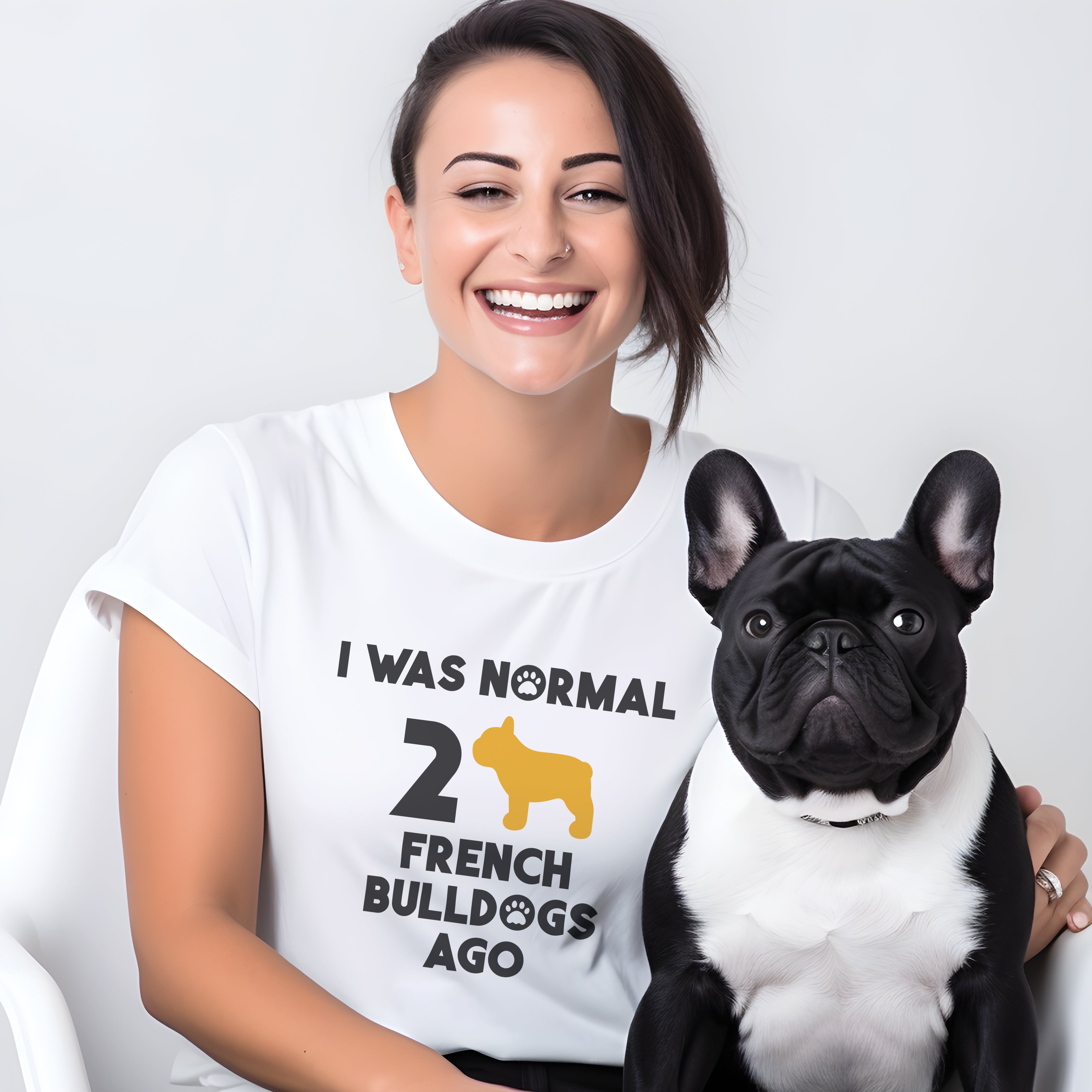 Double French Bulldog Cotton T-Shirt for Bulldog Owners-fadou
