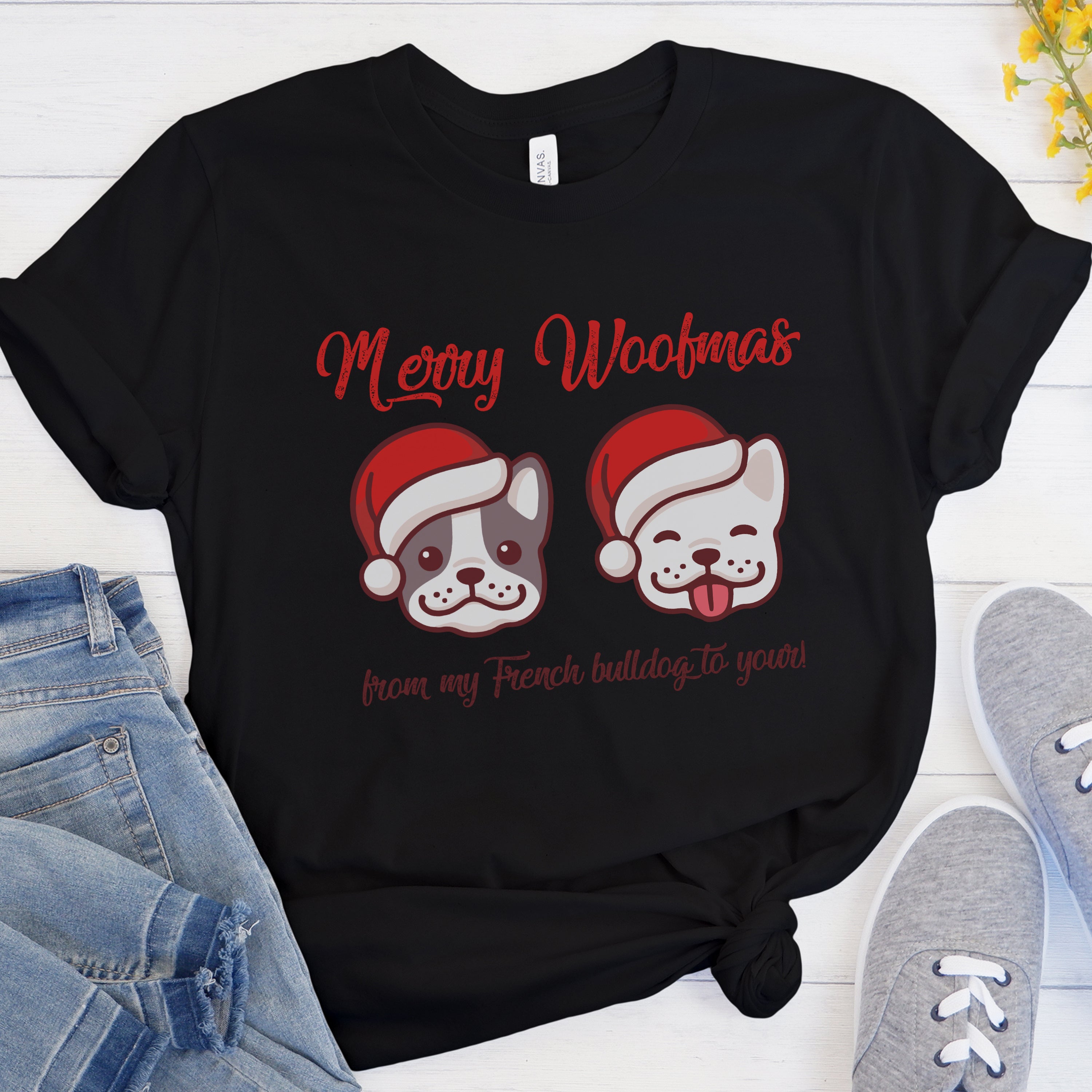 French Bulldog Christmas Cotton T-Shirt for Bulldog Owners-fadou