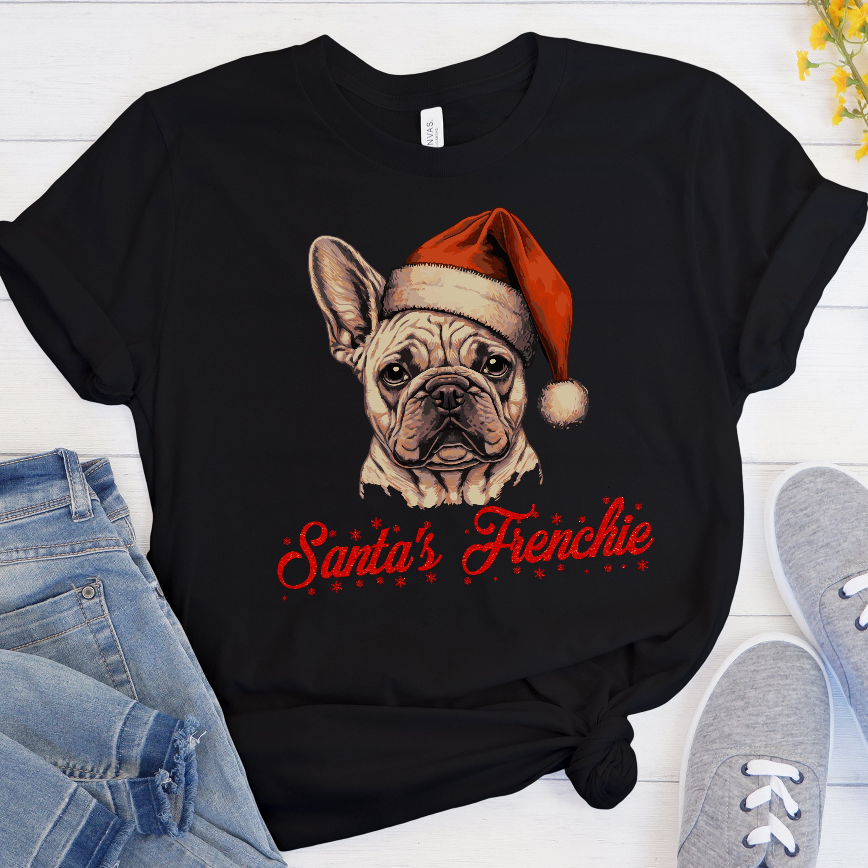 Santa's Frenchie - Unisex T-Shirt for Dog Lovers and Owners-fadou