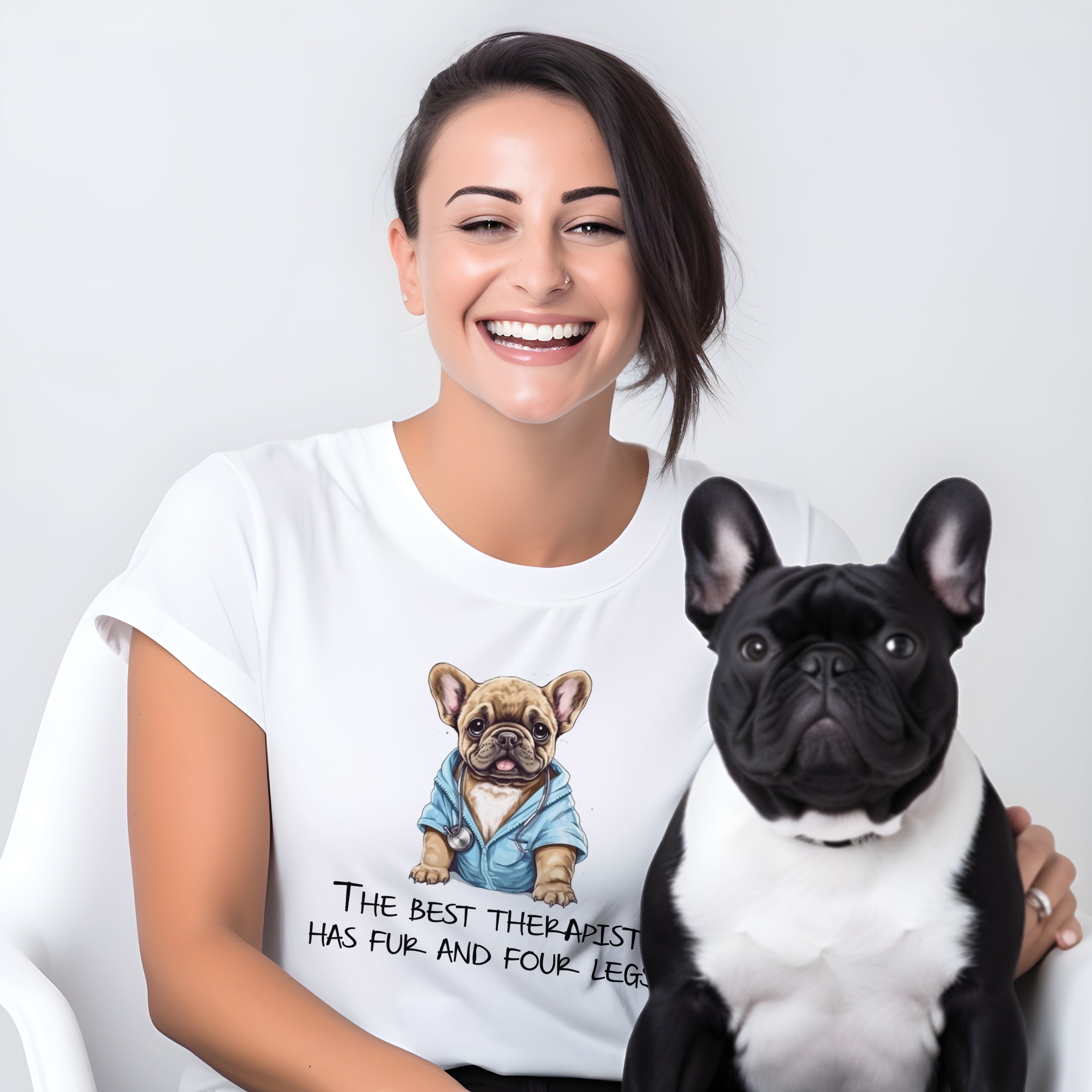 Doctor French Bulldog Cotton T-Shirt for Dog Moms & Dads-fadou