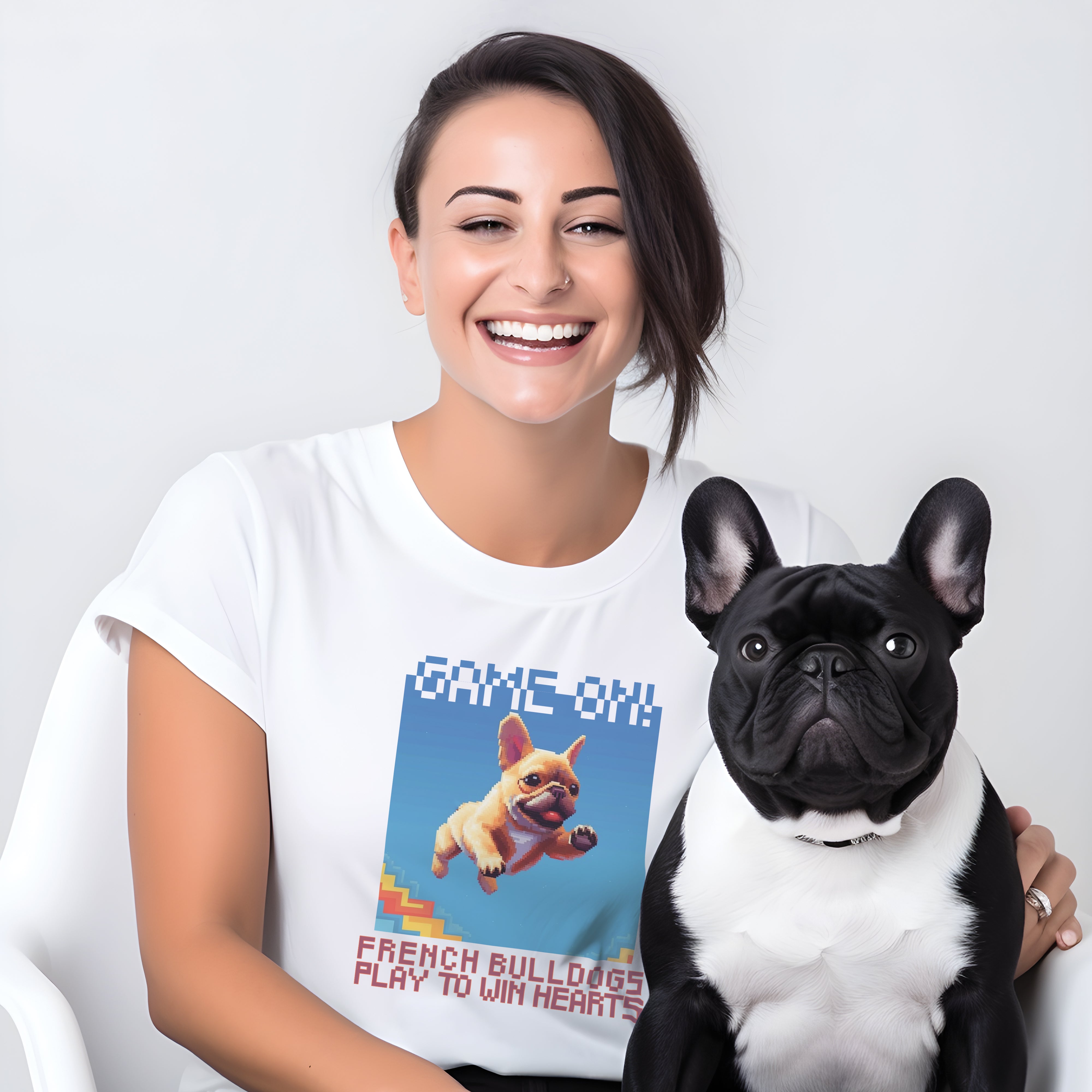 Pixel French Bulldog Cotton T-Shirt for Dog Moms & Dads-fadou