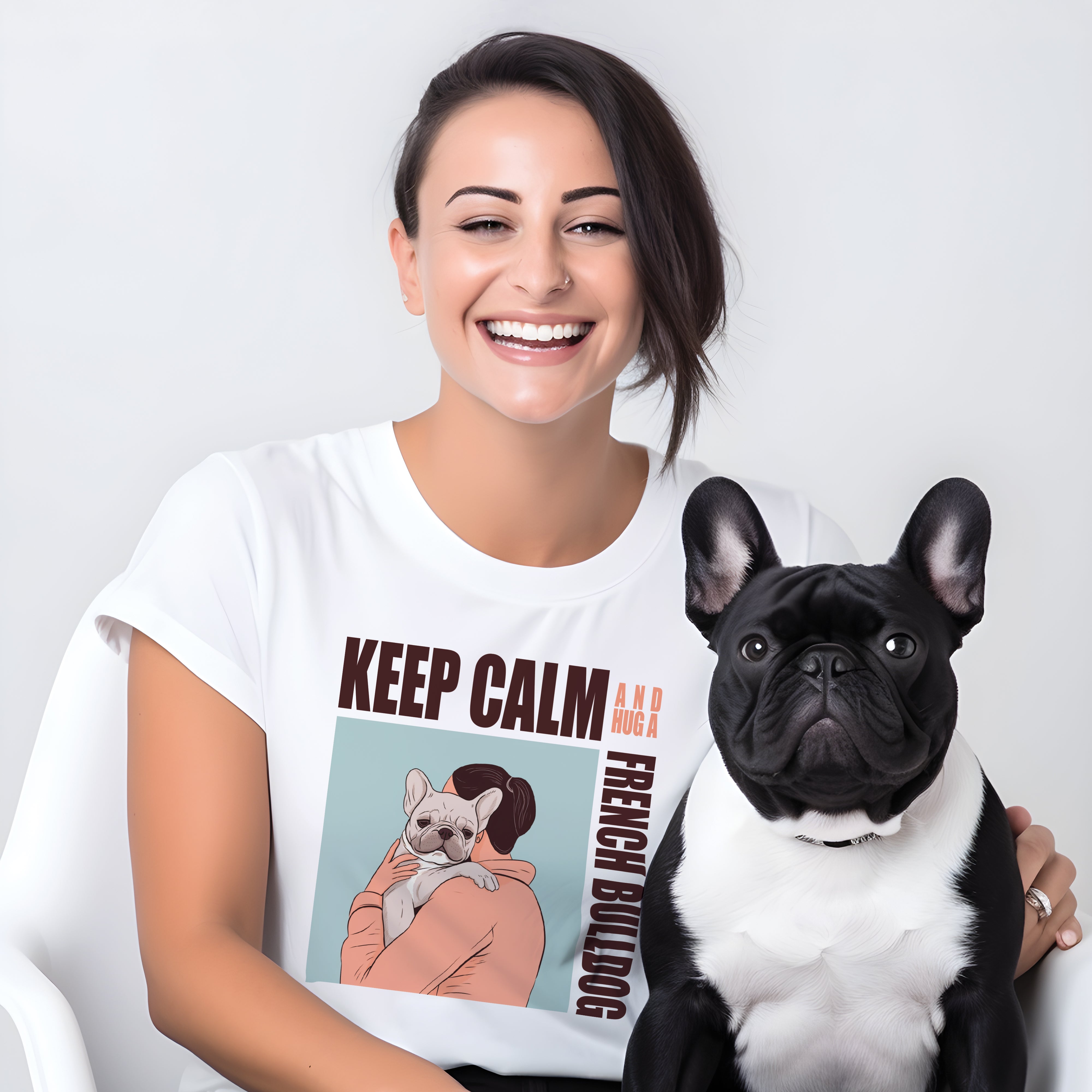 Hugging French Bulldog Dog Lover Tee for Dog Moms & Dads-fadou