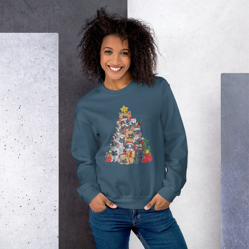 French Bulldog Christmas Cotton Sweatshirt for Everyday Wear-fadou