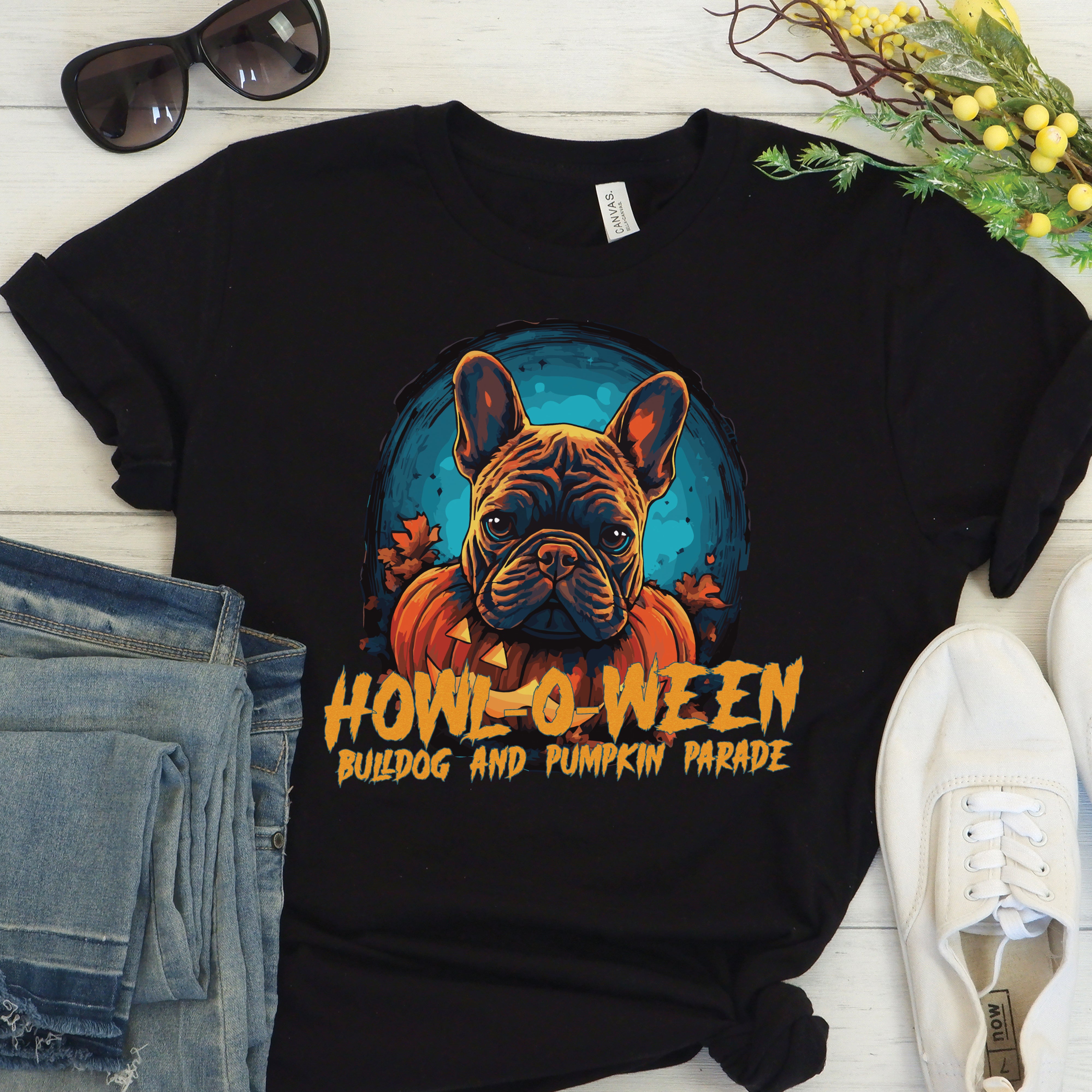 Spooky French Bulldog Graphic Tee for Frenchie Enthusiasts-fadou