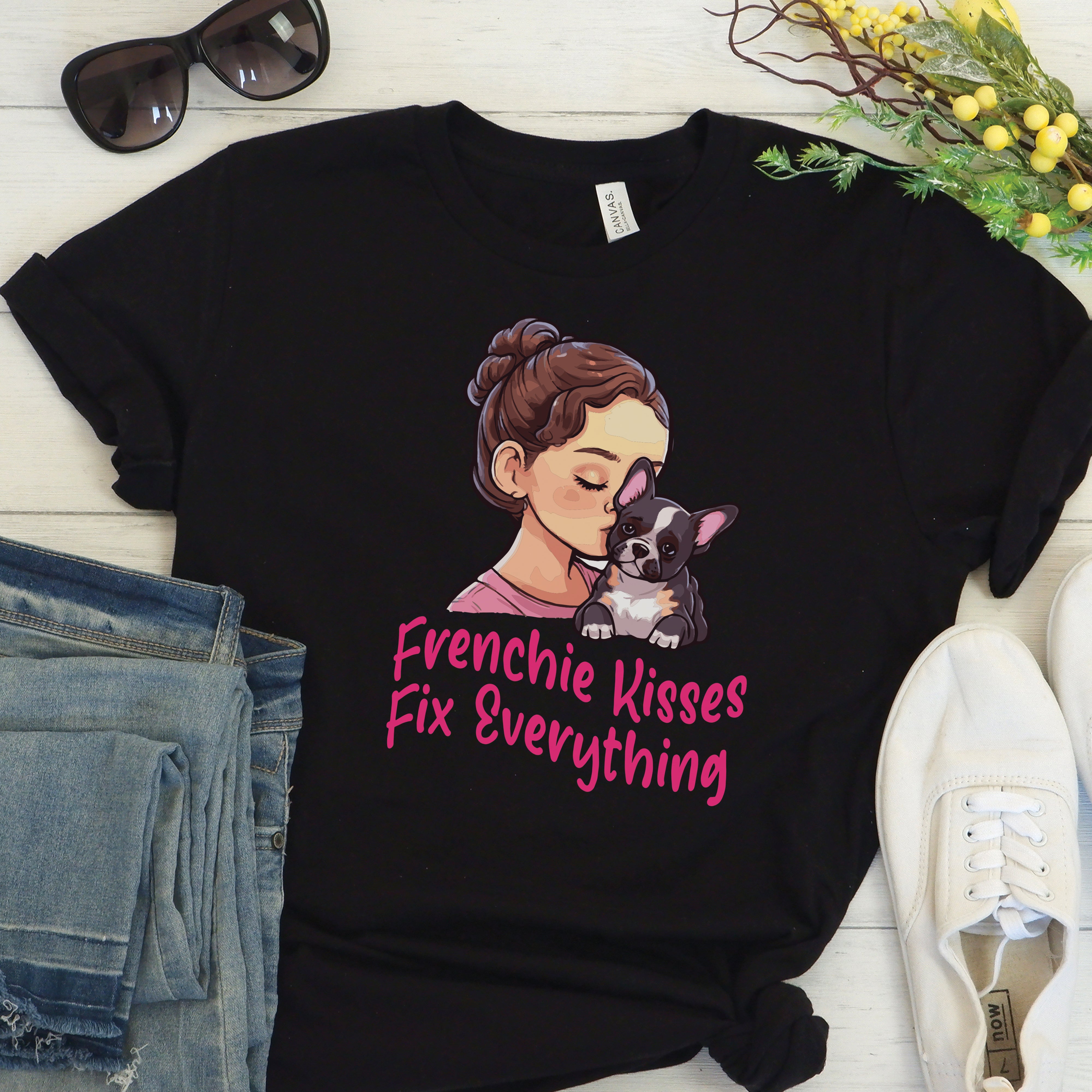 Frenchie Kisses - Unisex T-Shirt for Dog Lovers and Owners-fadou