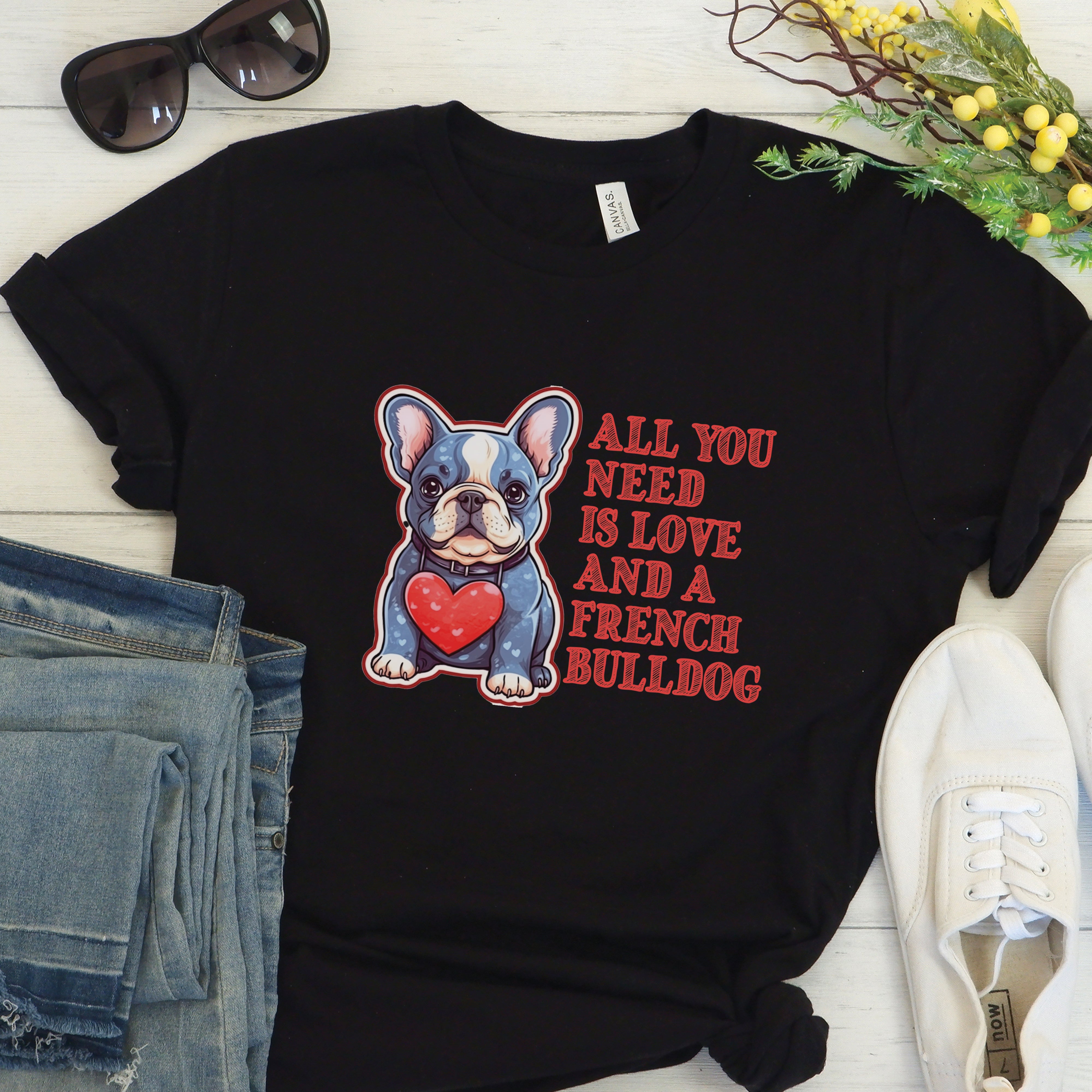 Fashion French Bulldog Cotton T-Shirt for Everyday Wear-fadou