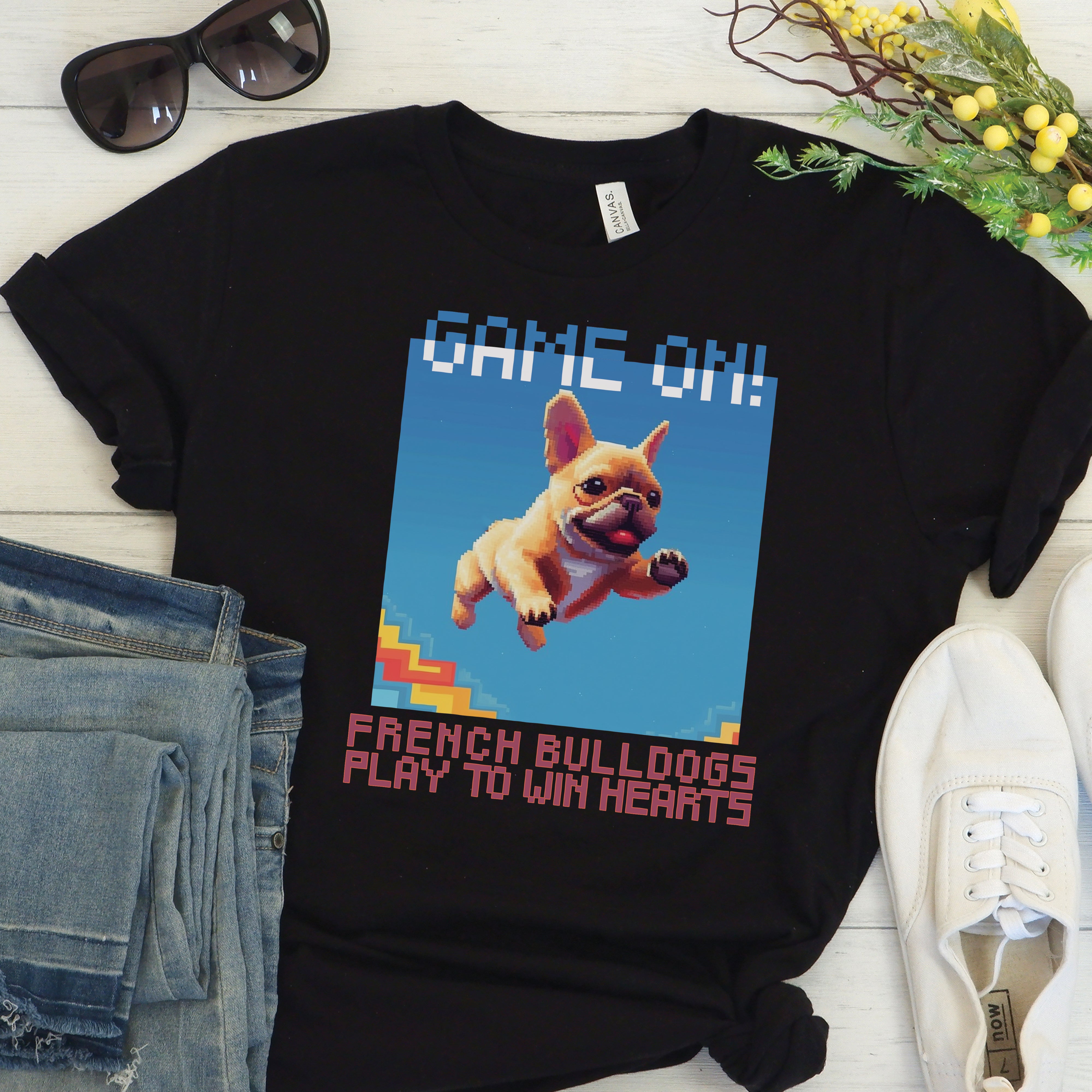 Pixel French Bulldog Cotton T-Shirt for Dog Moms & Dads-fadou