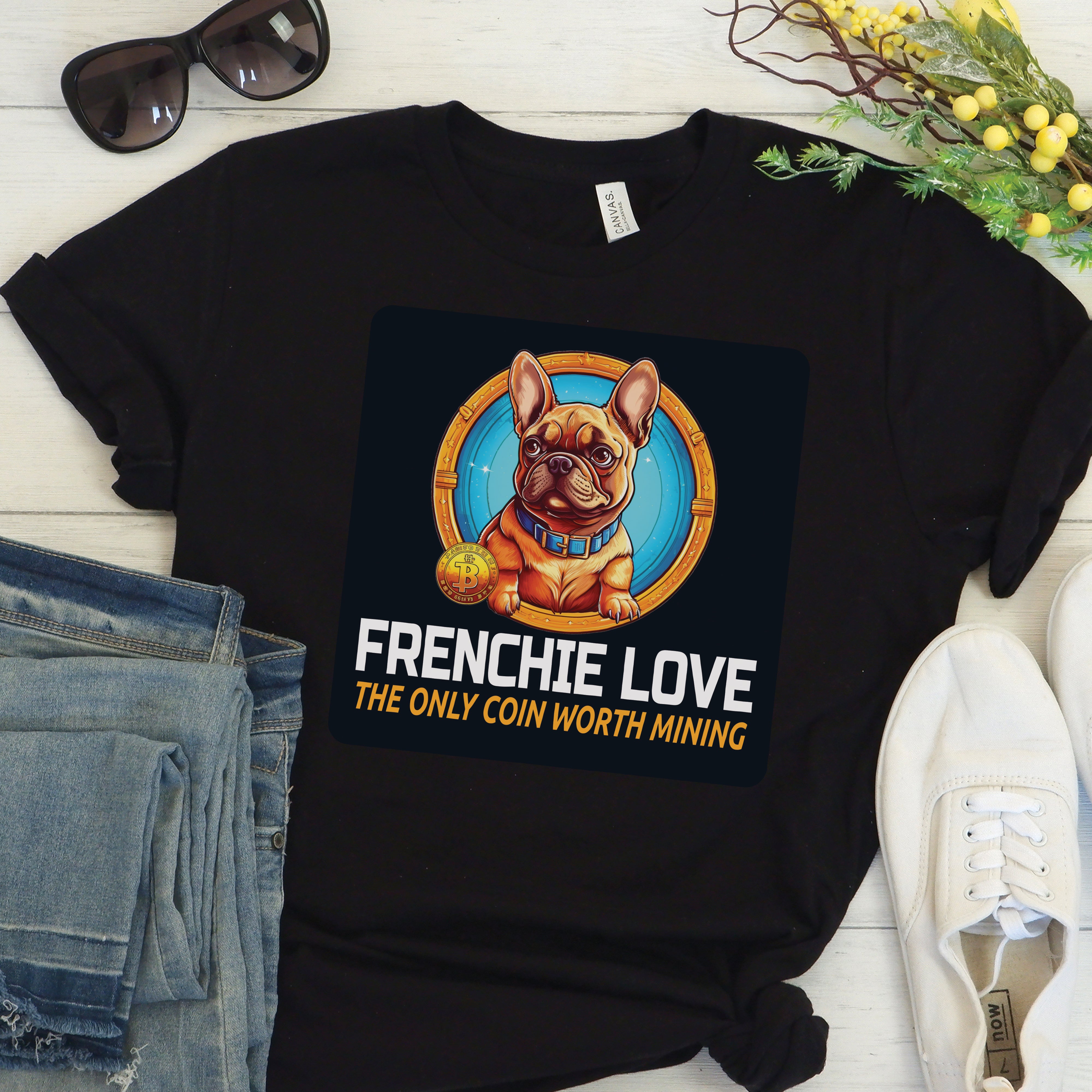 Bitcoin French Bulldog Dog Lover Tee for Dog Moms & Dads-fadou