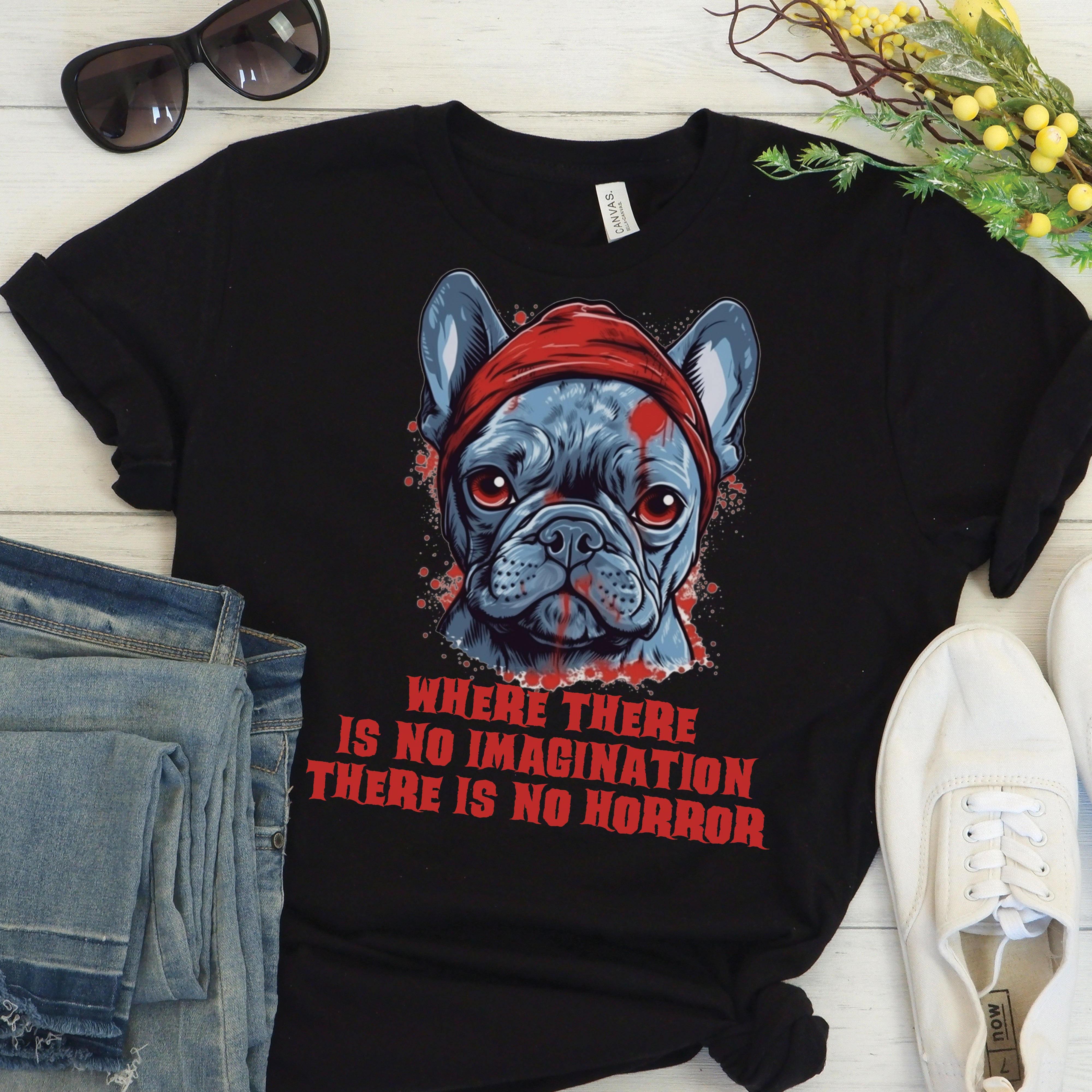 Spooky French Bulldog Cotton T-Shirt for Bulldog Owners-fadou