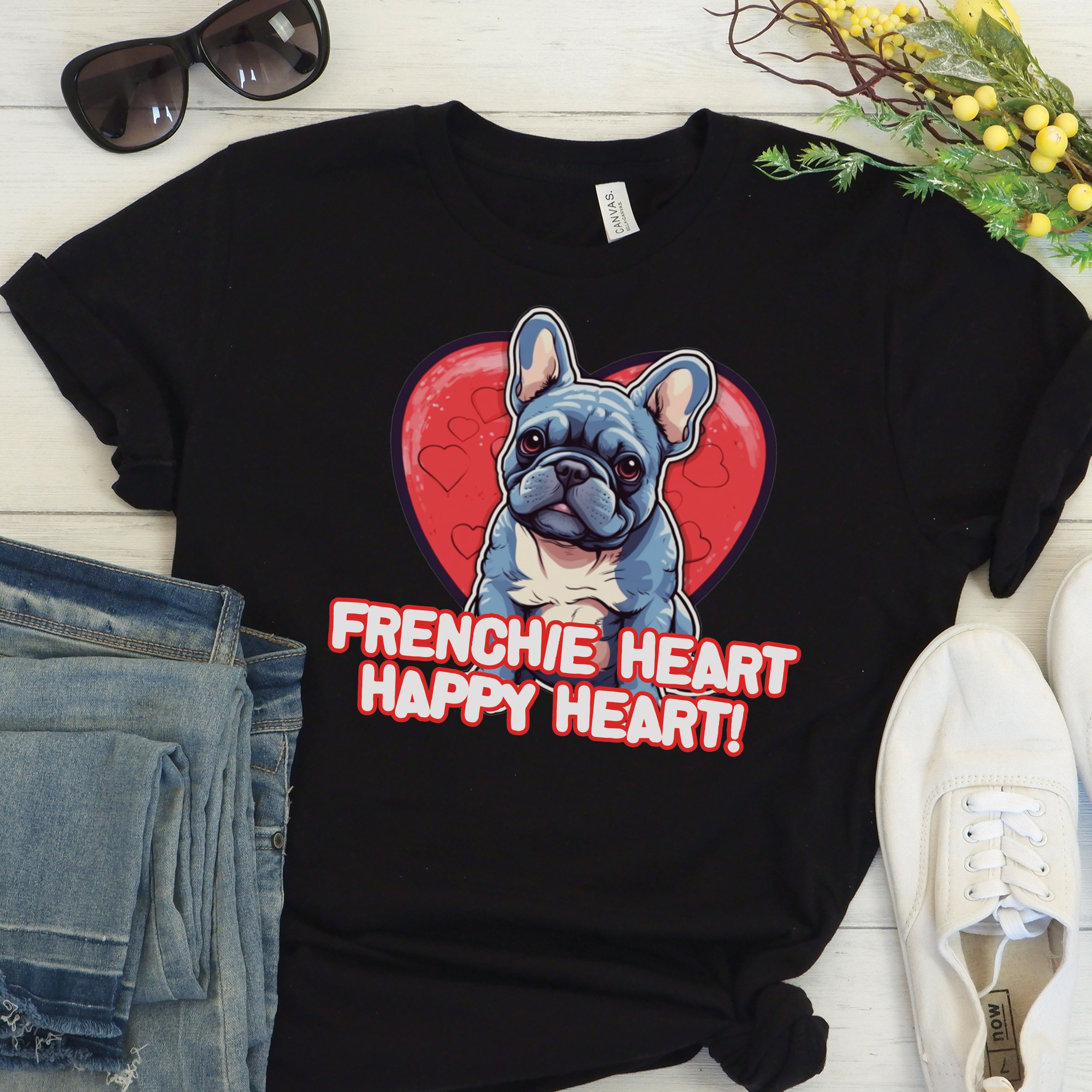 Heartwarming French Bulldog Cotton T-Shirt for Dog Park Days-fadou