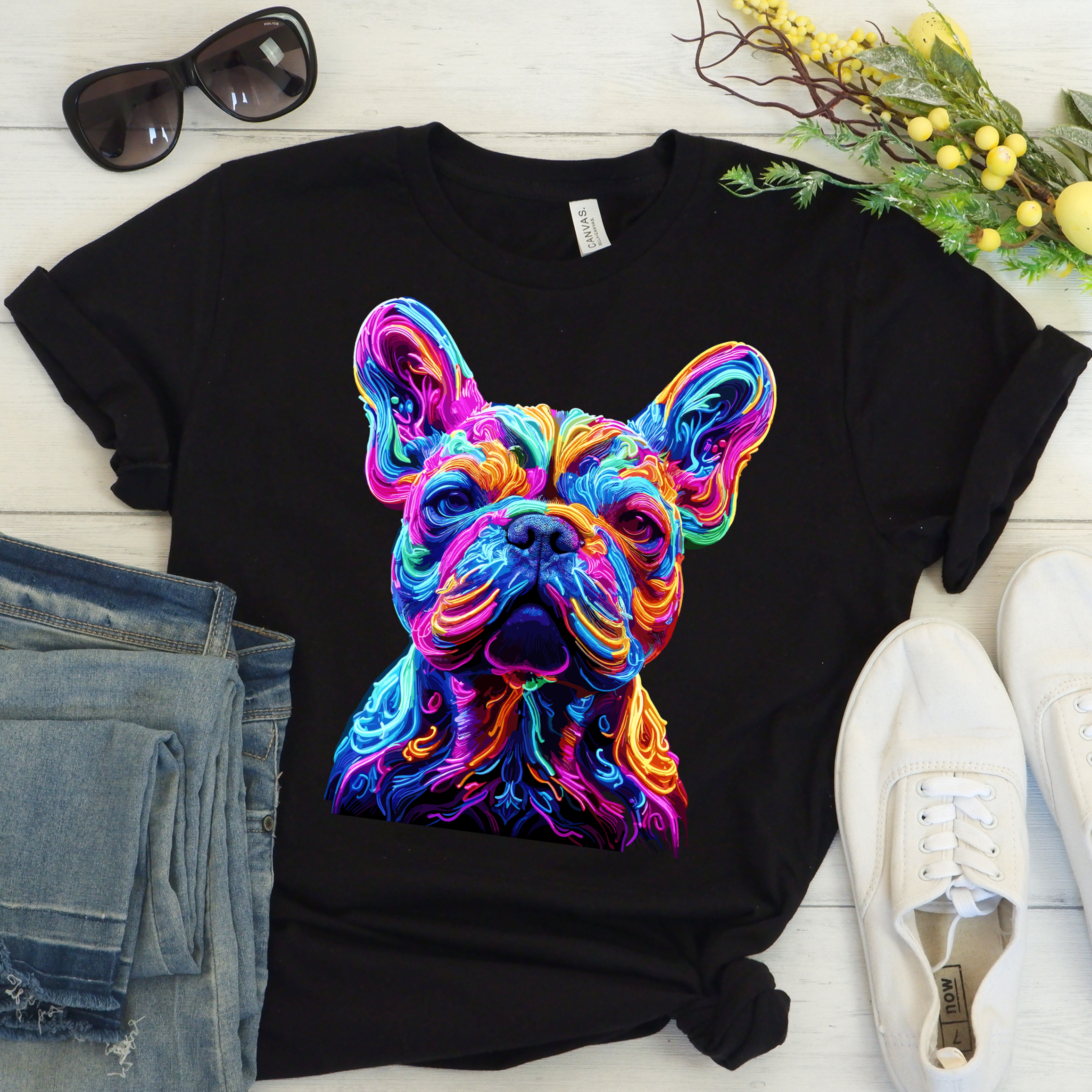 French Bulldog Cotton Dog Lover Tee for Frenchie Enthusiasts-fadou