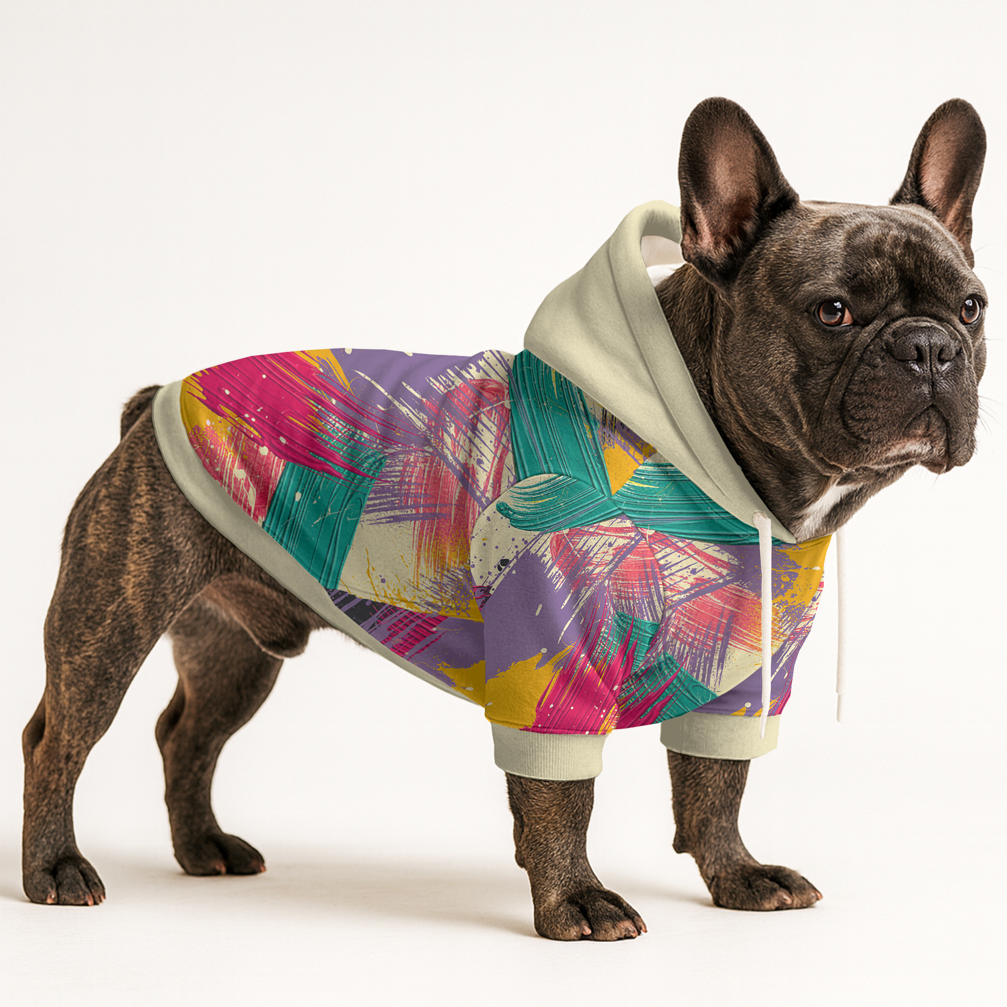 Dingo French Bulldog Fleece Hoodie for Outdoor Adventures-fadou
