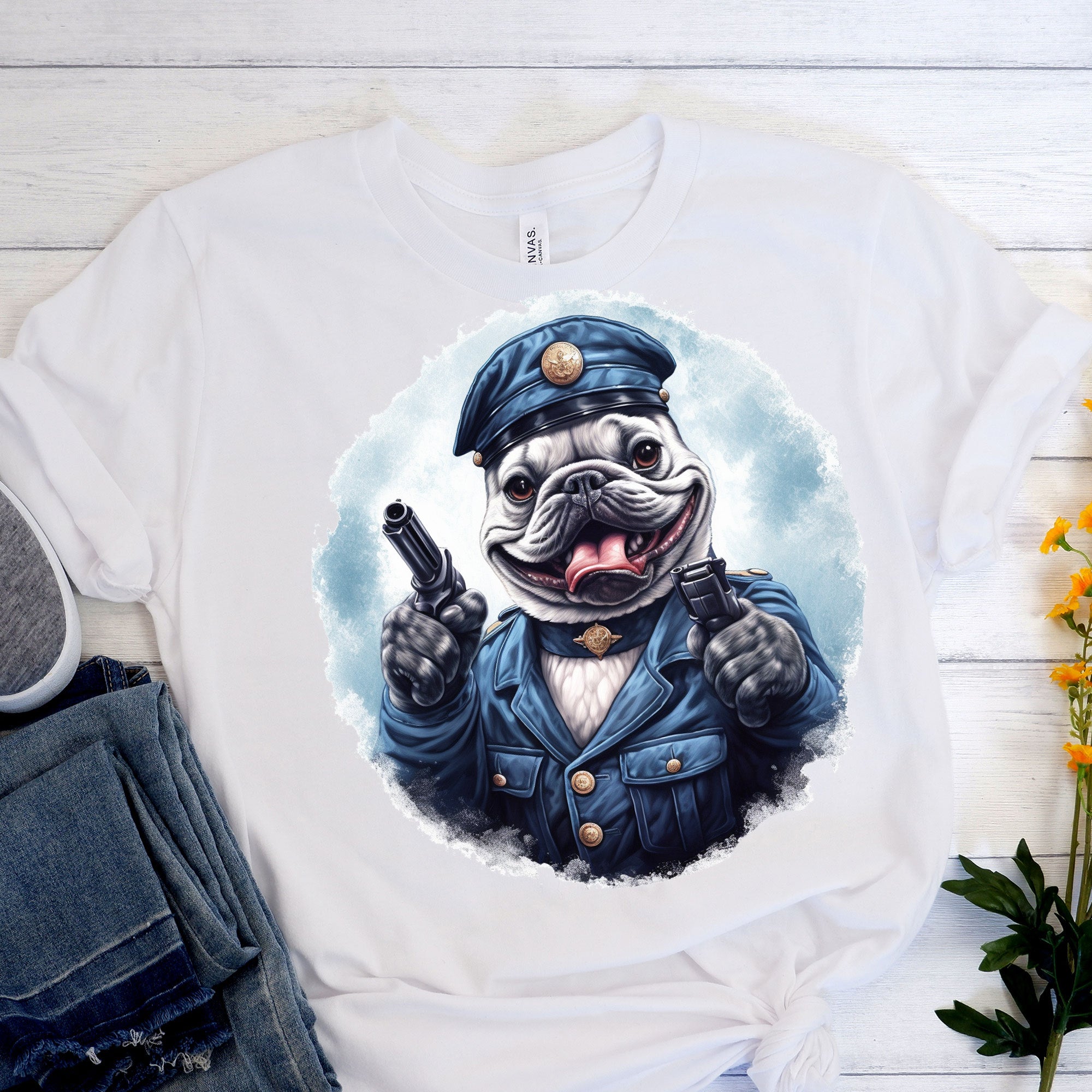 Policeman French Bulldog Graphic Tee for Dog Moms & Dads-fadou