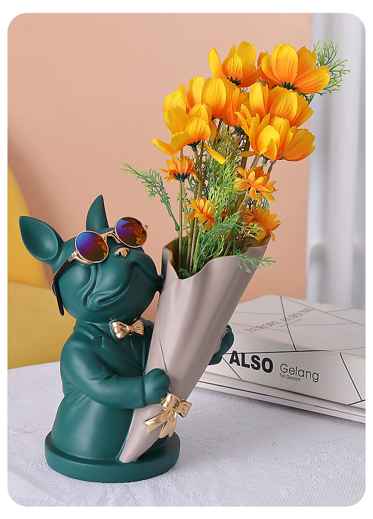 French Bulldog Figurine with Flower Vase for Flat-Face Breeds-fadou