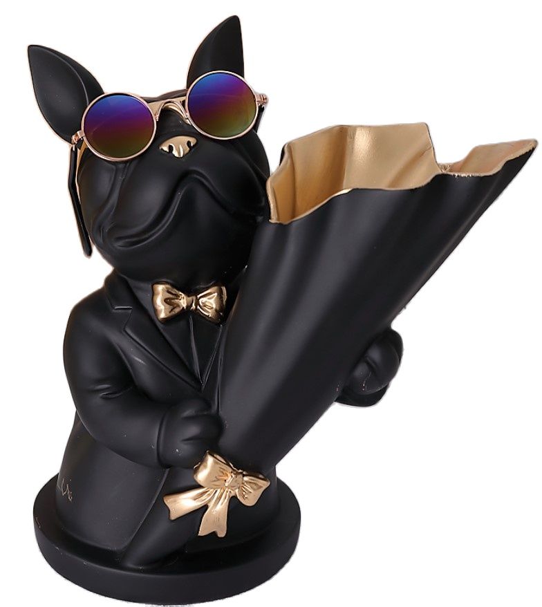 French Bulldog Figurine with Flower Vase for Flat-Face Breeds-fadou