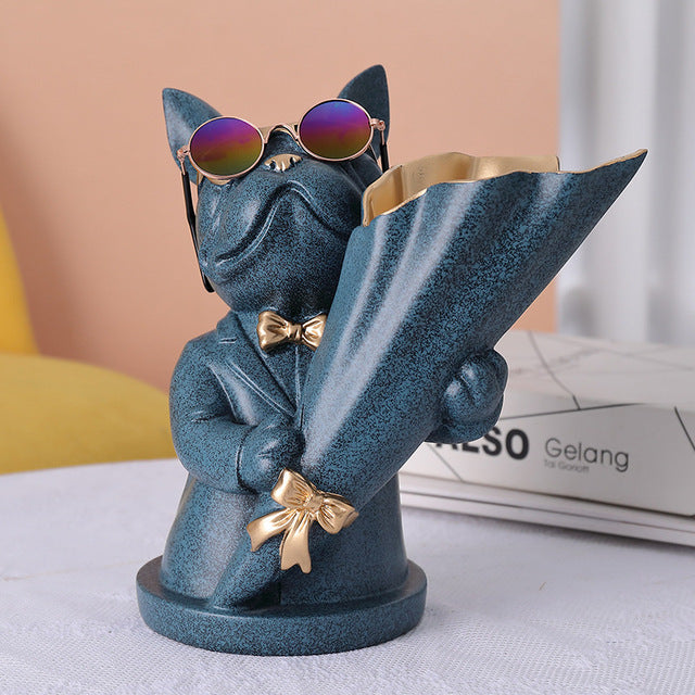 French Bulldog Figurine with Flower Vase for Flat-Face Breeds-fadou