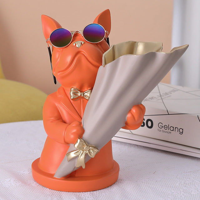 French Bulldog Figurine with Flower Vase for Flat-Face Breeds-fadou