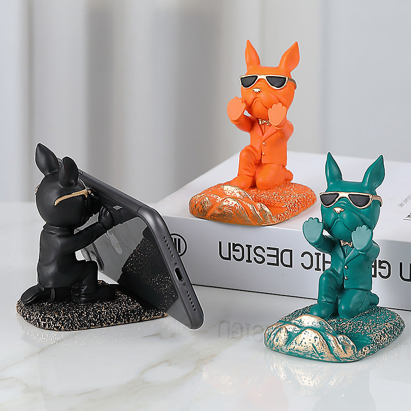 French Bulldog Figurines Mobile Phone Holder for Small Breeds-fadou