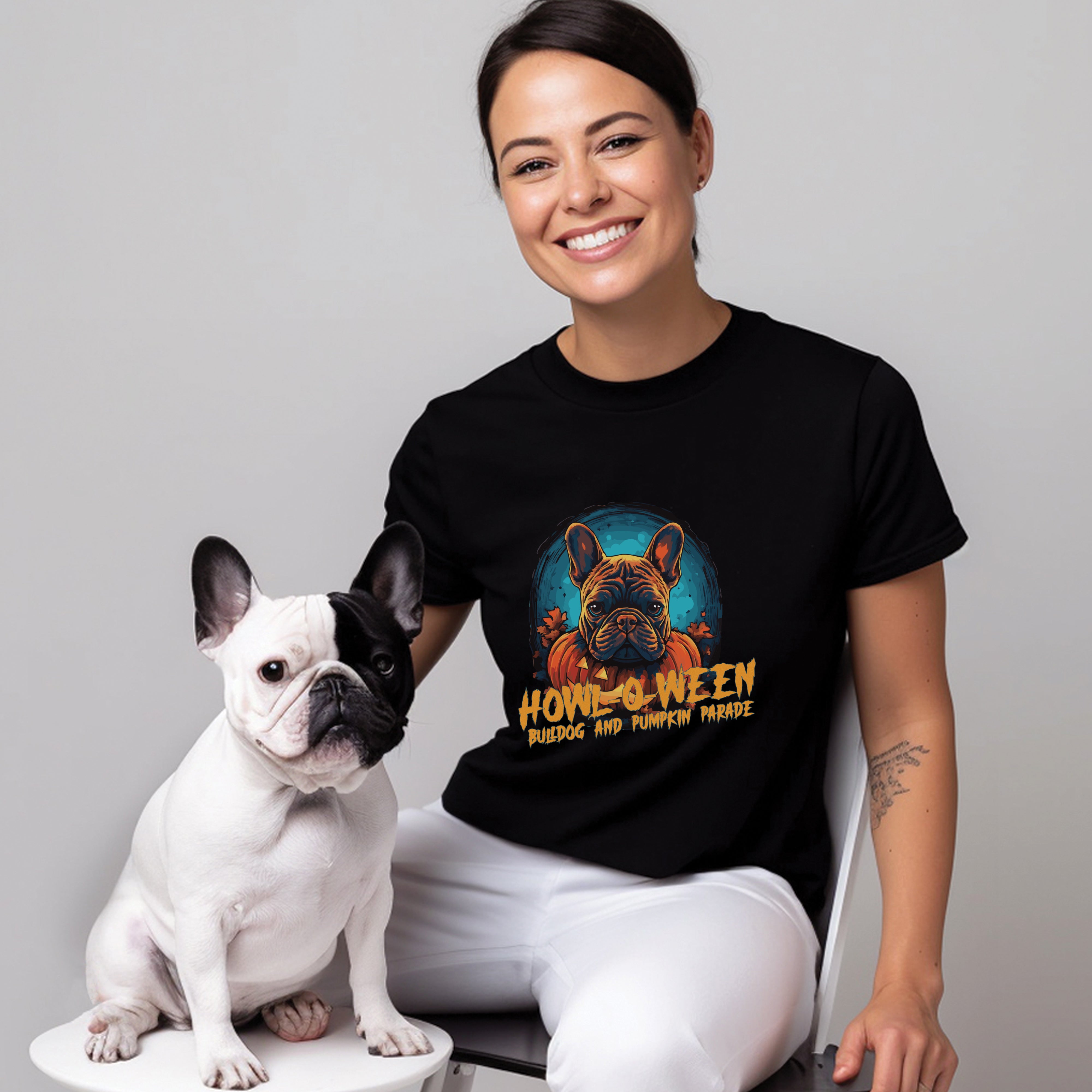 Spooky French Bulldog Graphic Tee for Frenchie Enthusiasts-fadou