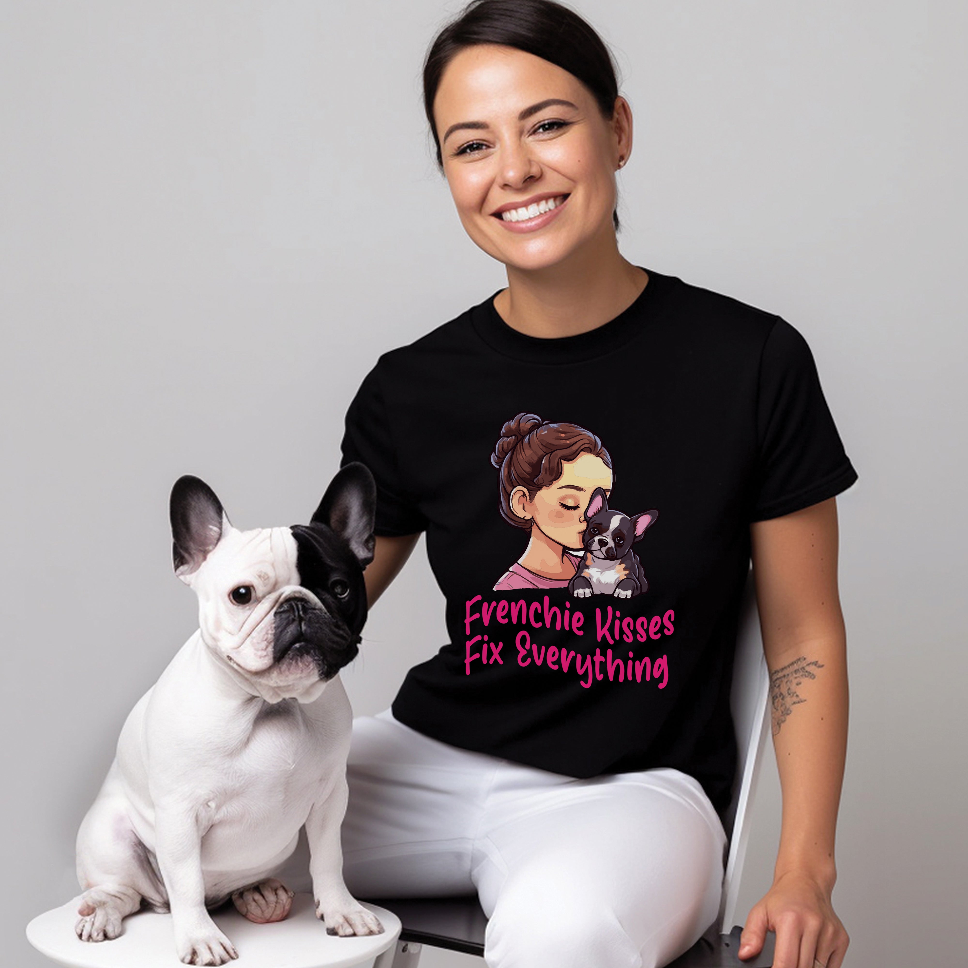 Frenchie Kisses - Unisex T-Shirt for Dog Lovers and Owners-fadou