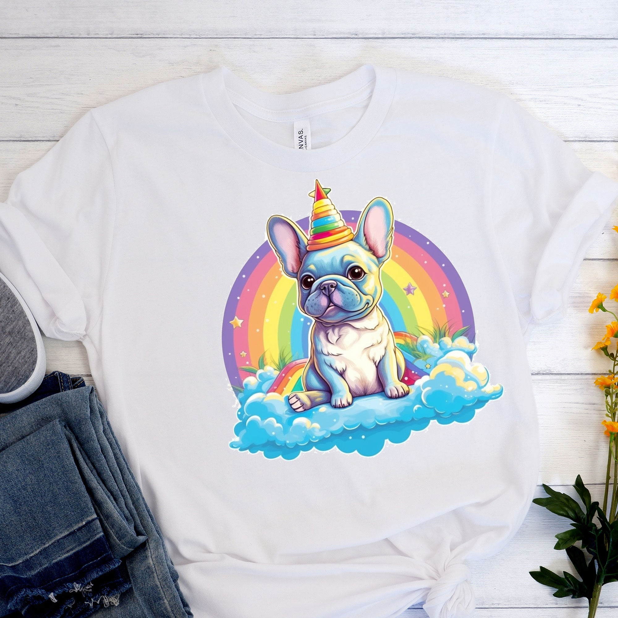 Unicorn Frenchie Cotton T-Shirt for Frenchie Enthusiasts-fadou