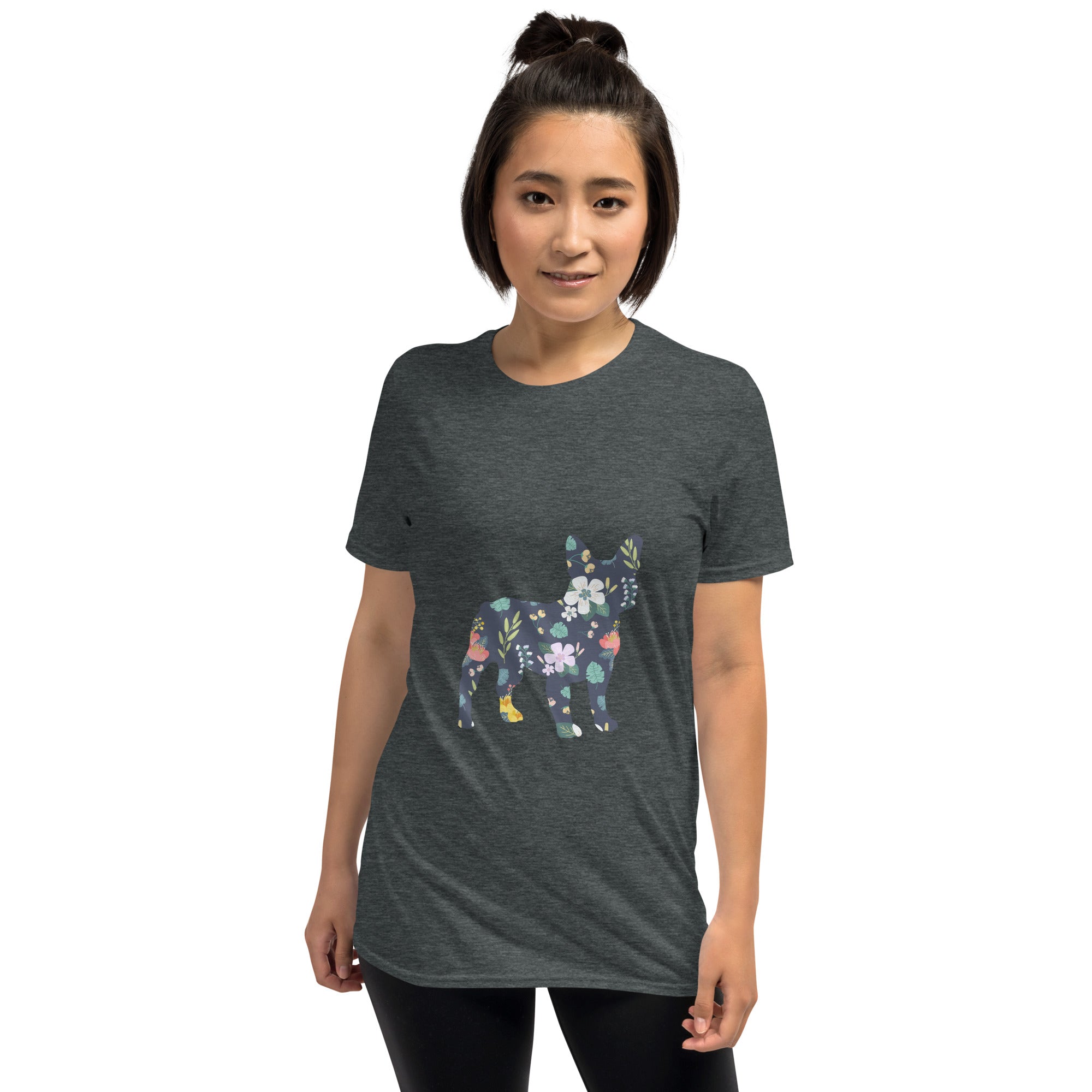 Floral French Bulldog Cotton T-Shirt for Bulldog Owners-fadou
