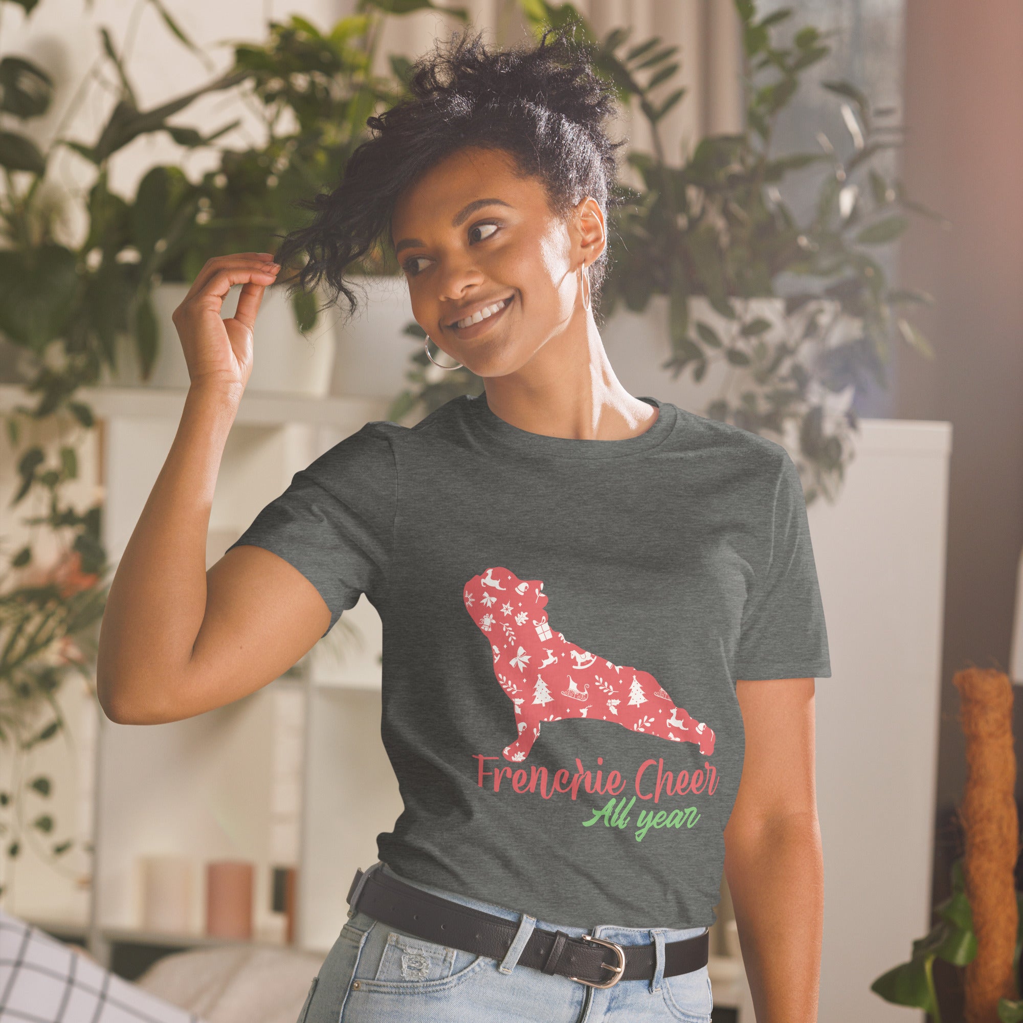 French Bulldog Christmas Cotton T-Shirt for Everyday Wear-fadou