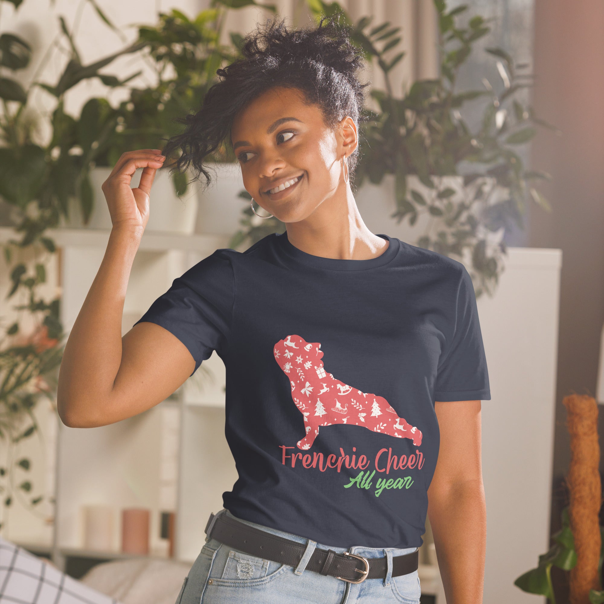 French Bulldog Christmas Cotton T-Shirt for Everyday Wear-fadou