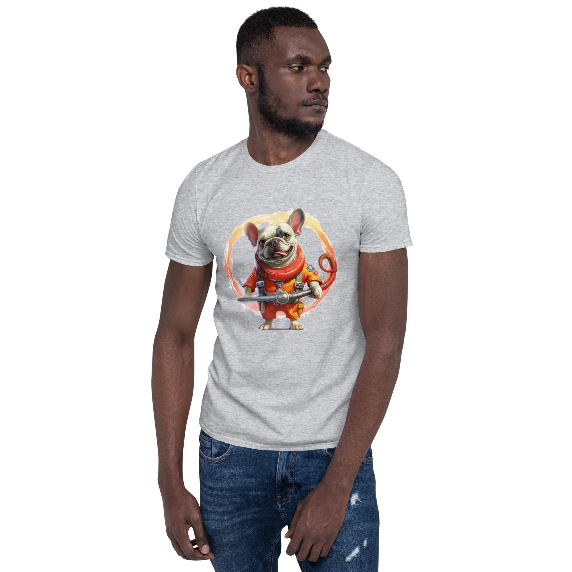 Firefighter French Bulldog Cotton T-Shirt for Dog Park Days-fadou