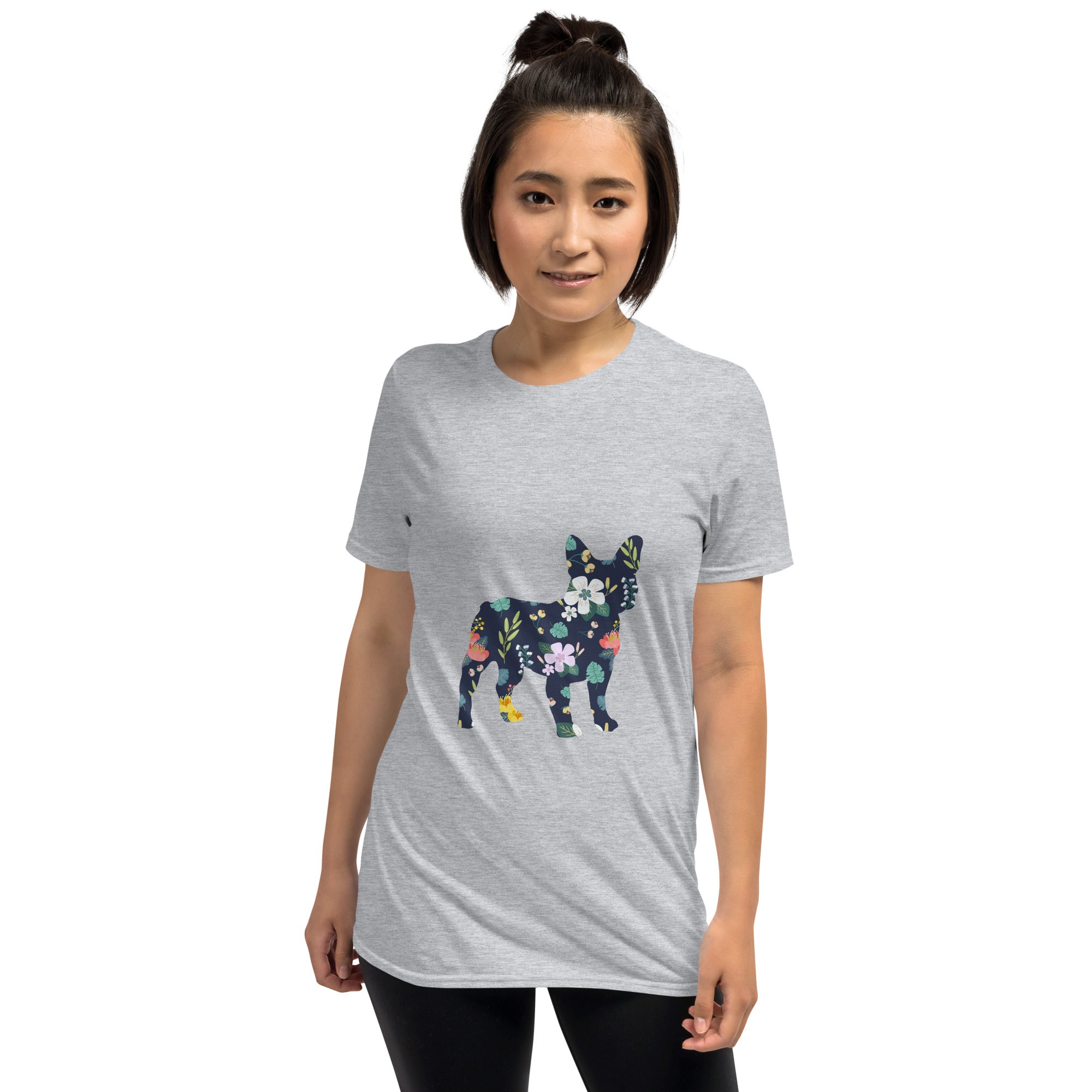 Floral French Bulldog Cotton T-Shirt for Bulldog Owners-fadou