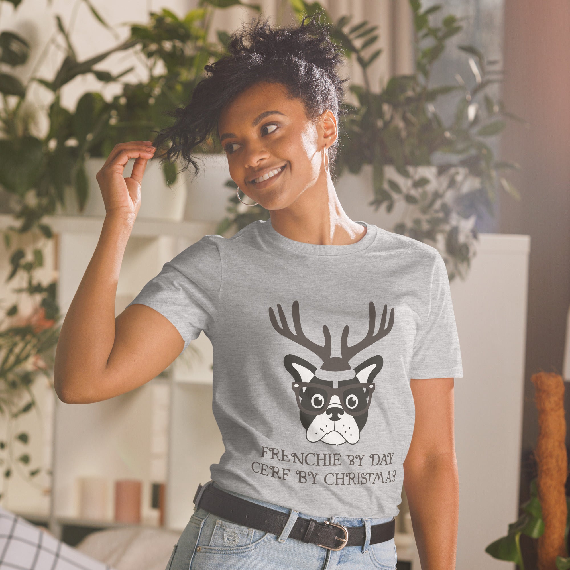 Frenchie Reindeer - Unisex T-Shirt for Frenchie Enthusiasts-fadou