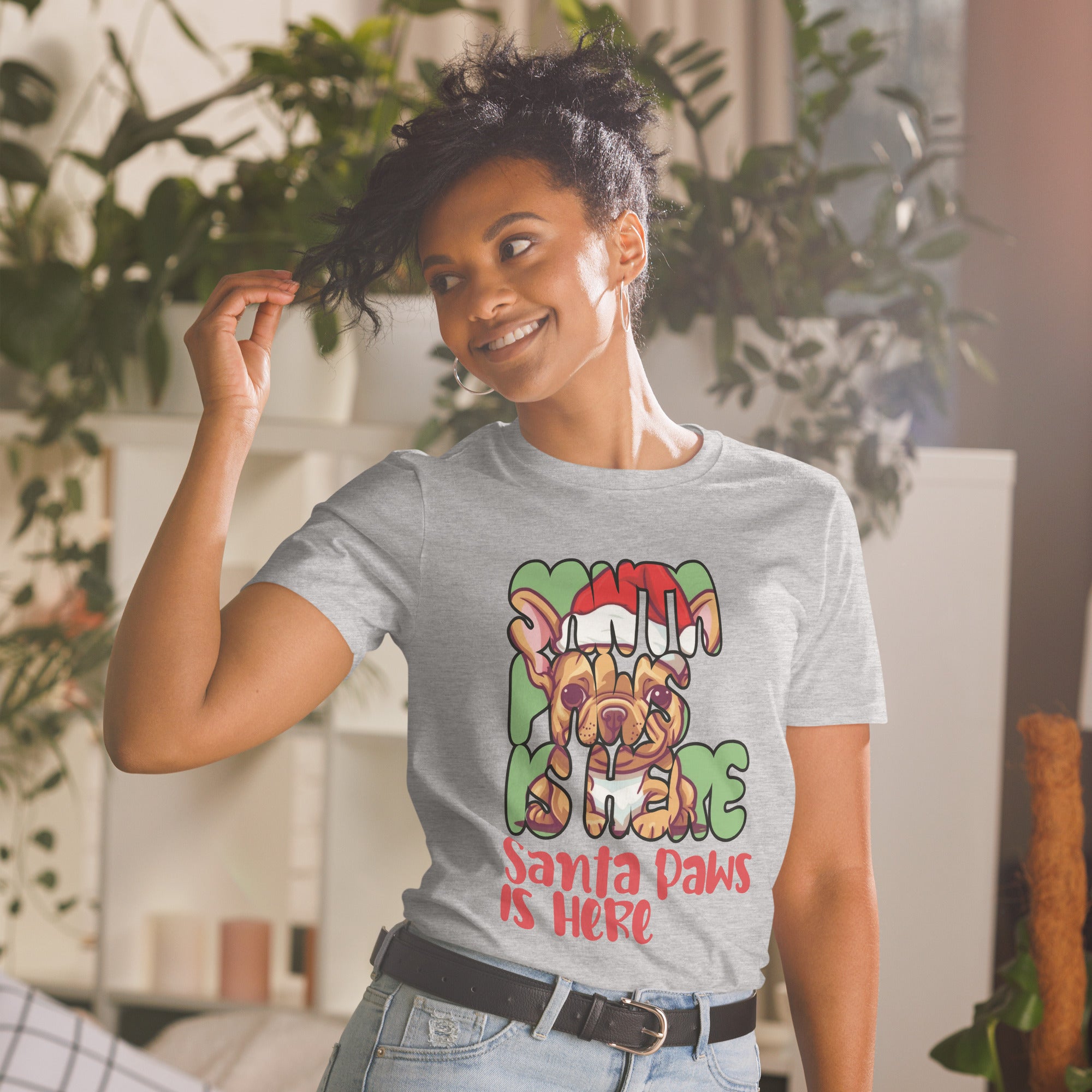 Santa French Bulldog Cotton T-Shirt for Frenchie Enthusiasts-fadou