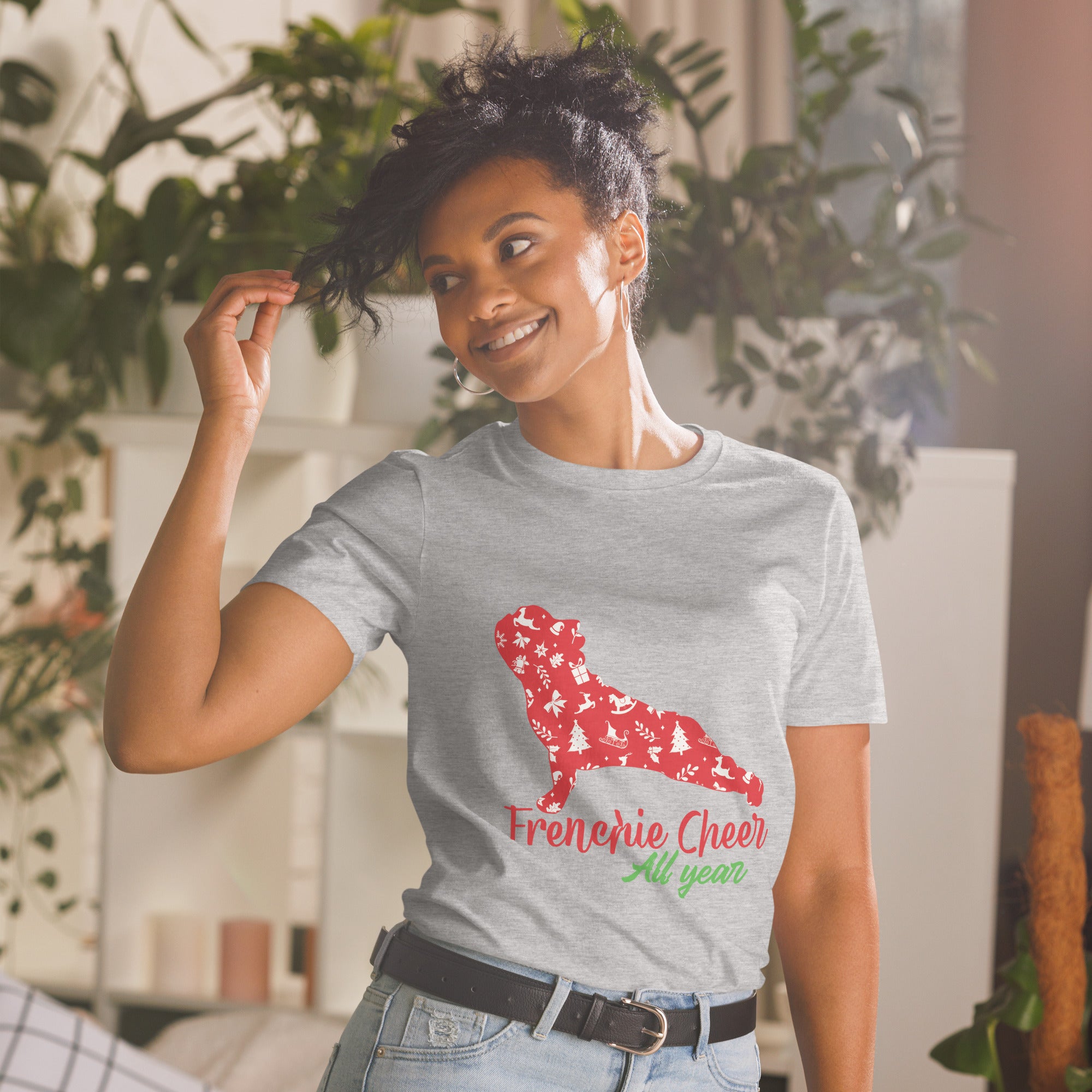 French Bulldog Christmas Cotton T-Shirt for Everyday Wear-fadou