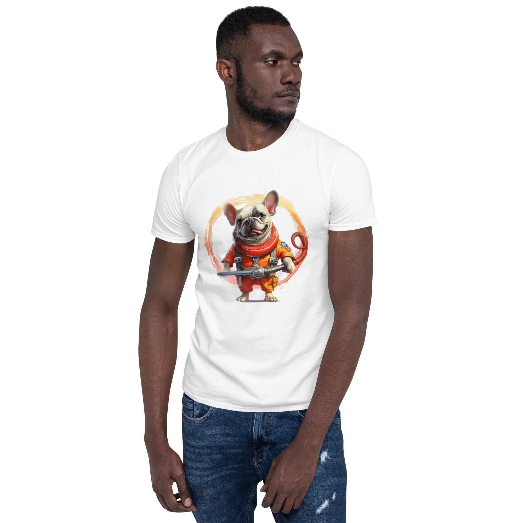 Firefighter French Bulldog Cotton T-Shirt for Dog Park Days-fadou