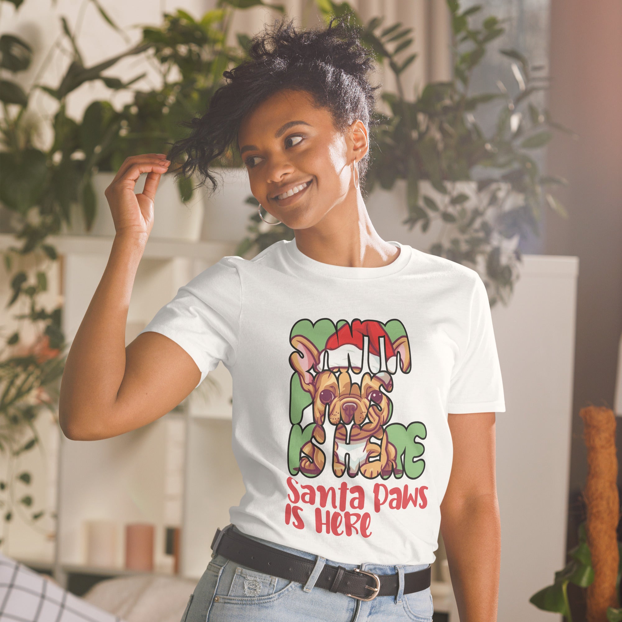 Santa French Bulldog Cotton T-Shirt for Frenchie Enthusiasts-fadou