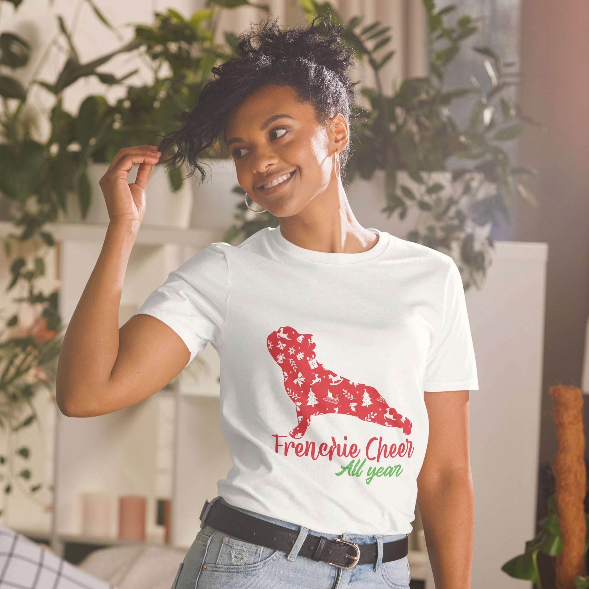 French Bulldog Christmas Cotton T-Shirt for Everyday Wear-fadou