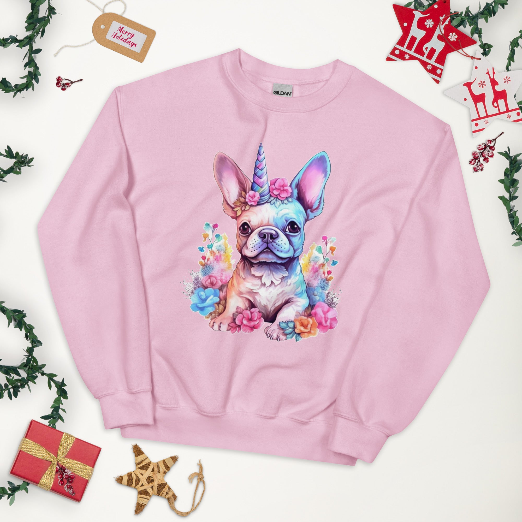 Frenchie Embraces Unicorn - Unisex Crew Neck Sweatshirt for Daily Walks-fadou